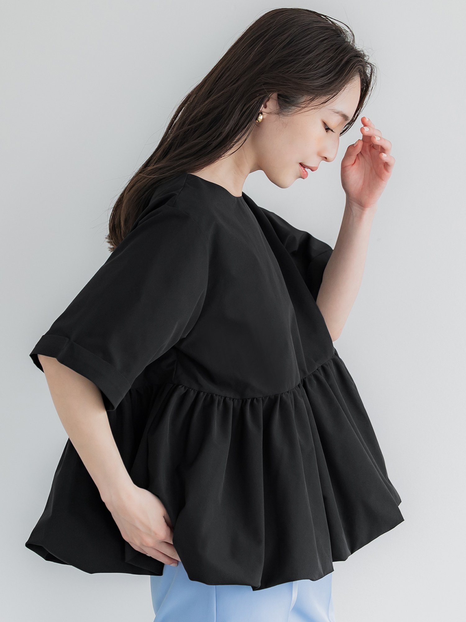 【コカ/COCA】のバルーン半袖ブラウス インテリア・キッズ・メンズ・レディースファッション・服の通販 founy(ファニー) 　ファッション　Fashion　レディースファッション　WOMEN　トップス・カットソー　Tops/Tshirt　シャツ/ブラウス　Shirts/Blouses　おすすめ　Recommend　スキニー　Skinny　スラックス　Slacks　バルーン　Balloon　フォルム　Form　ペプラム　Peplum　ポケット　Pocket　リボン　Ribbon　ロールアップ　Roll Up　半袖　Short Sleeve　Black|ID: prp329100004536443 ipo3291000000032056501