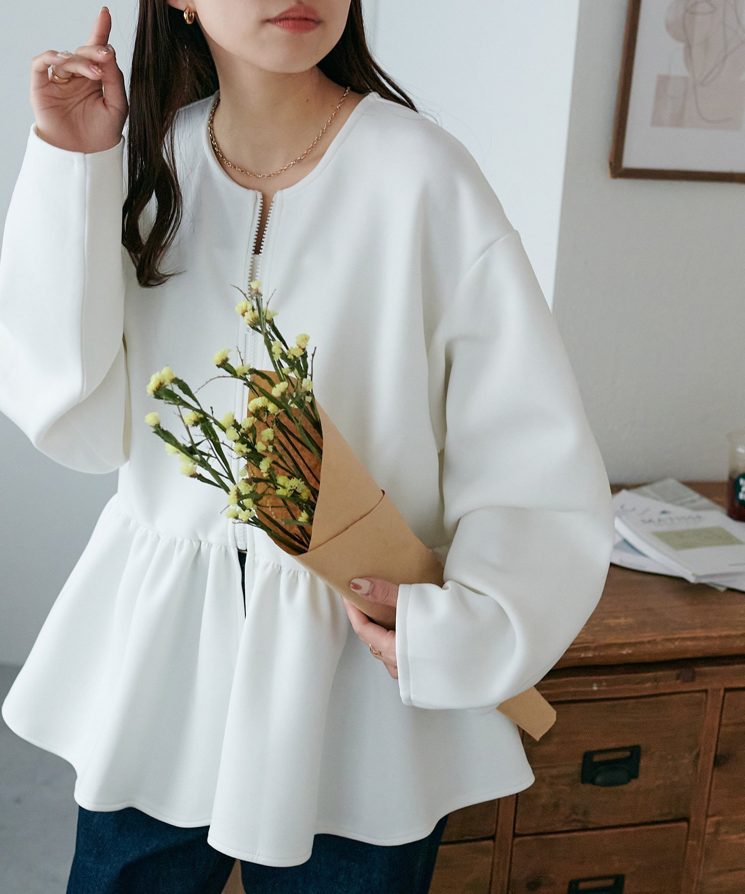 【ディスコート/Discoat】の【WEB限定】ペプラムノーカラージャケット 人気、トレンドファッション・服の通販 founy(ファニー) 　ファッション　Fashion　レディースファッション　WOMEN　アウター　Coat Outerwear　ジャケット　Jackets　ノーカラージャケット　No Collar Leather Jackets　ギャザー　Gather　ジャケット　Jacket　フリル　Frills　ペプラム　Peplum　 other-1|ID: prp329100004536451 ipo3291000000032227510
