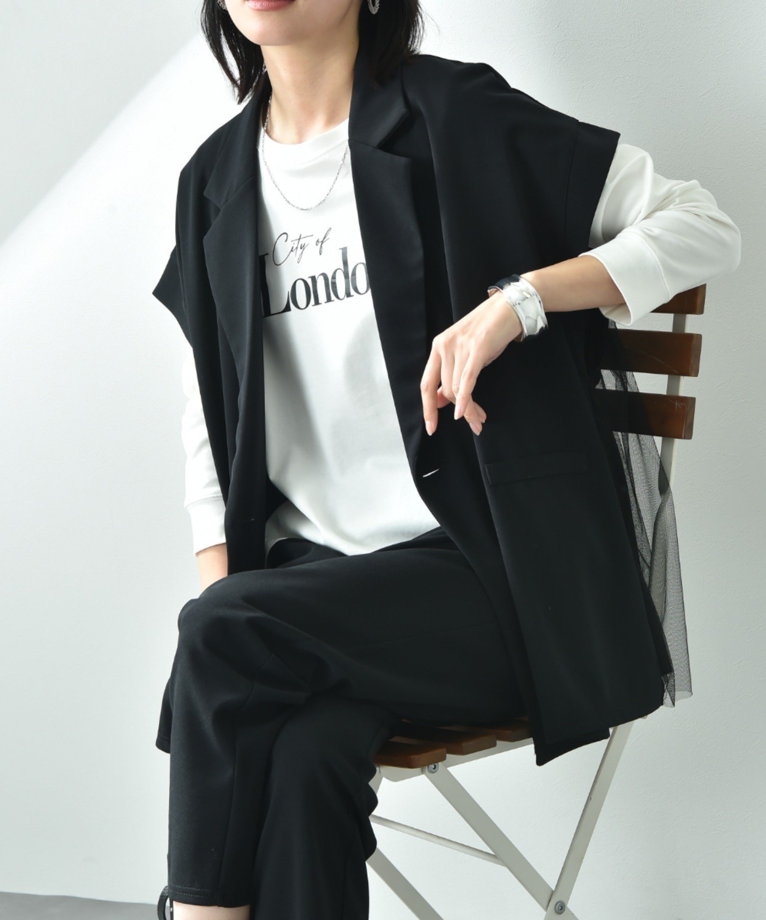【インタープラネット/INTERPLANET】のカットジョーゼットBACKチュールジャケット インテリア・キッズ・メンズ・レディースファッション・服の通販 founy(ファニー) 　ファッション　Fashion　レディースファッション　WOMEN　アウター　Coat Outerwear　ジャケット　Jackets　カットソー　Cut And Sew　ジャケット　Jacket　ジョーゼット　Georgette　チュール　Tulle　テーラード　Tailored　トレンド　Trend　ベーシック　Basic　リラックス　Relax　ブラック|ID: prp329100004536455 ipo3291000000032056577