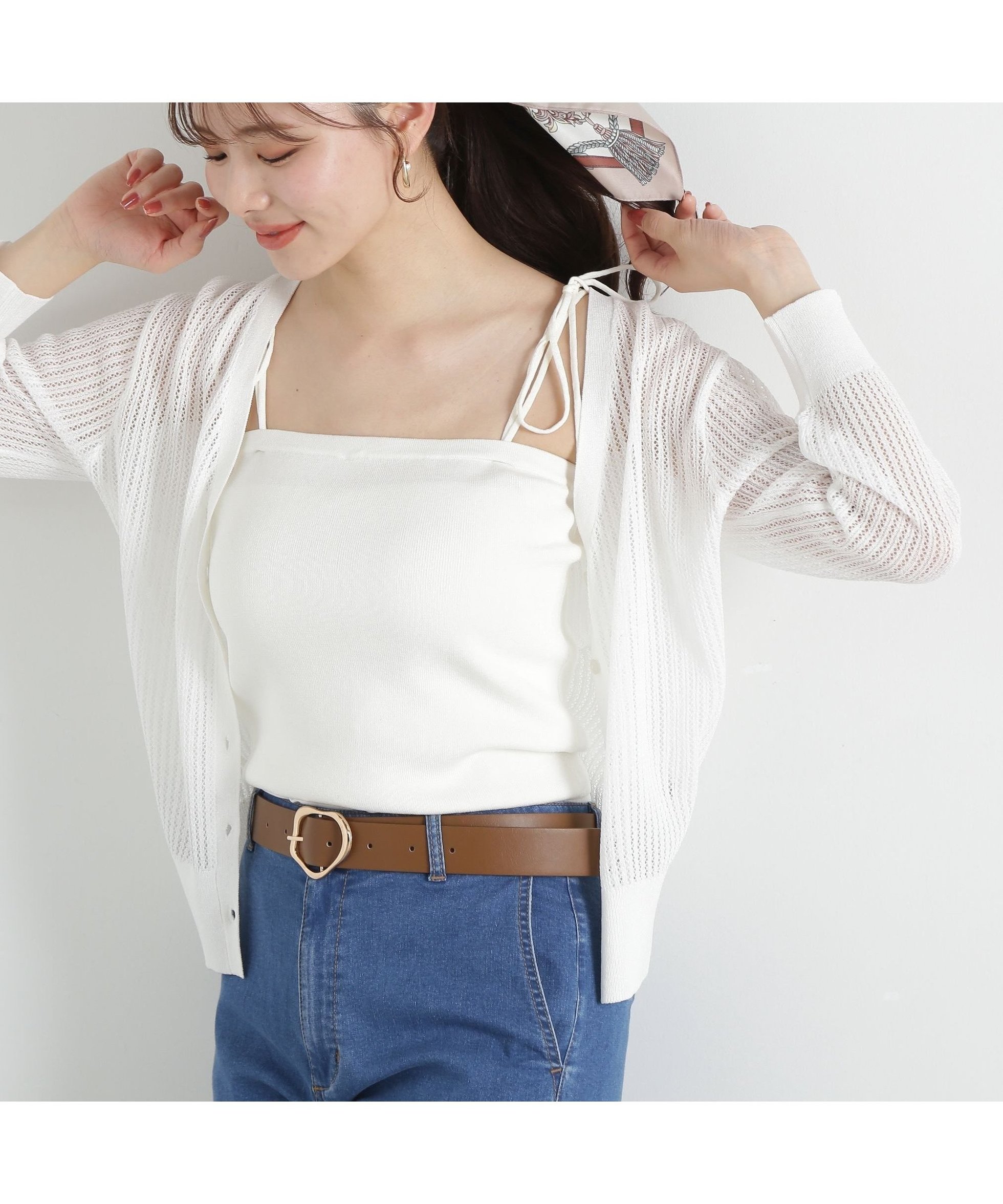 【プロポーション ボディドレッシング/PROPORTION BODY DRESSING】の透かし編みミドルカーディガン インテリア・キッズ・メンズ・レディースファッション・服の通販 founy(ファニー) 　ファッション　Fashion　レディースファッション　WOMEN　トップス・カットソー　Tops/Tshirt　カーディガン　Cardigans　カーディガン　Cardigan　シンプル　Simple　ノースリーブ　No Sleeve　ミドル　Middle　夏　Summer　羽織　Haori　透かし　Watermark　ホワイト|ID: prp329100004536457 ipo3291000000032432769