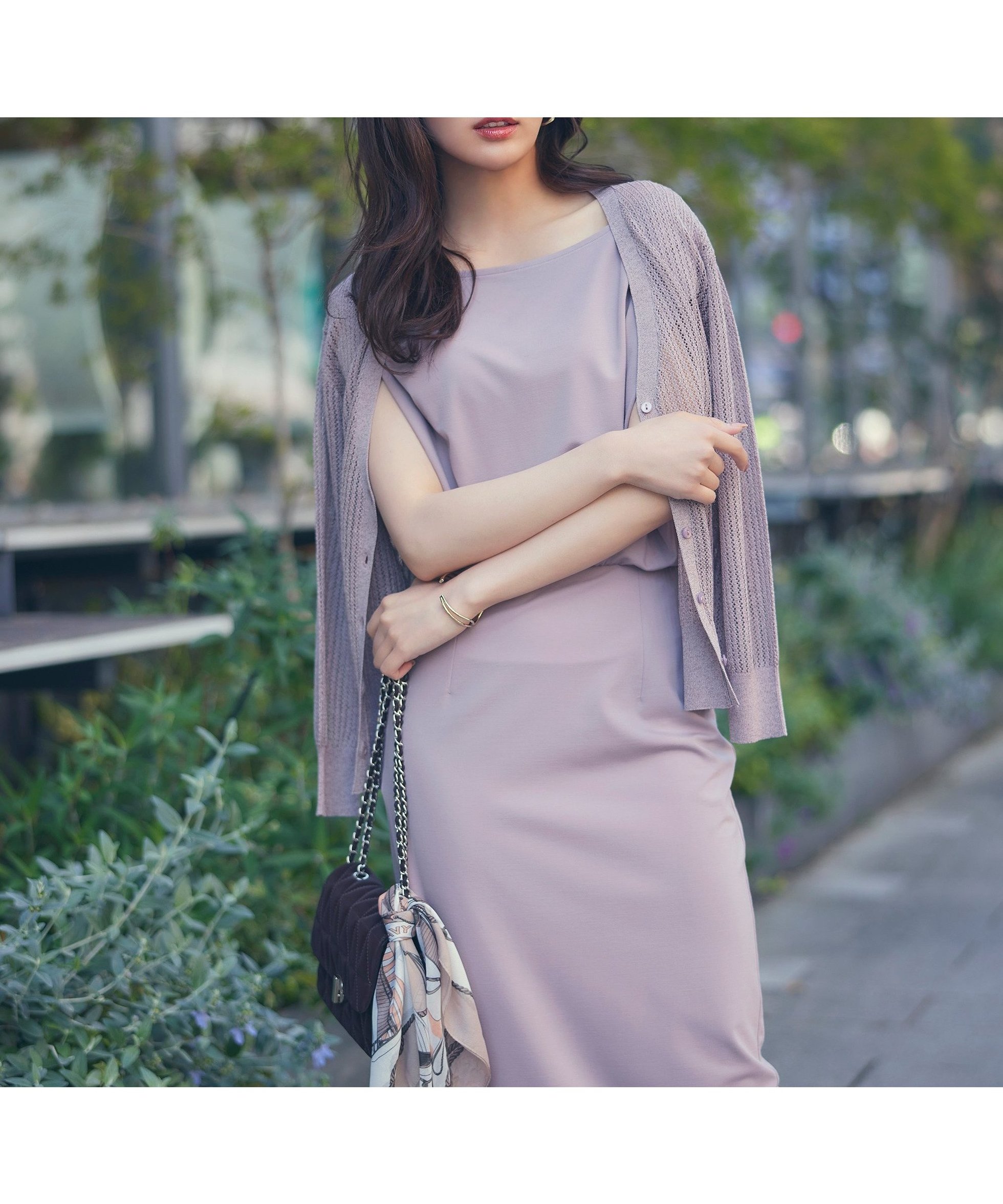 【プロポーション ボディドレッシング/PROPORTION BODY DRESSING】の透かし編みミドルカーディガン インテリア・キッズ・メンズ・レディースファッション・服の通販 founy(ファニー) 　ファッション　Fashion　レディースファッション　Fashion for Women　トップス・カットソー　Cut & Sew Tops　カーディガン・羽織り　Layered Style Cardigans　カーディガン　Cardigan, Knitwear　シンプル　Simple, Minimal　ノースリーブ　Sleeveless, No-Sleeve　ミドル　Middle Length, Mid Height　夏　Summer　羽織　Haori, Light Jacket　透かし　Cut-Out, Lacework　パープル|ID: prp329100004536457 ipo3291000000033066681