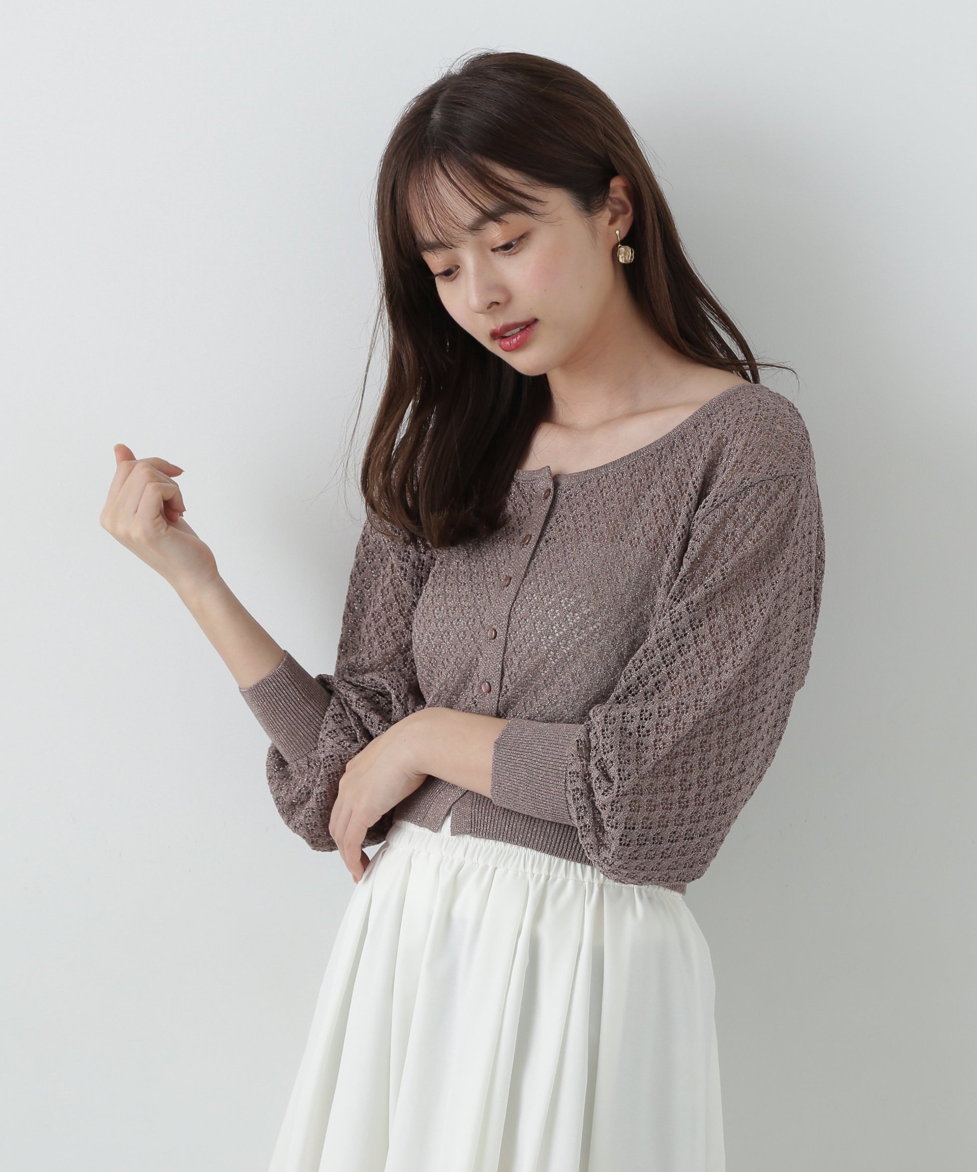 【プロポーション ボディドレッシング/PROPORTION BODY DRESSING】のショート透かし編みカーデカーディガン インテリア・キッズ・メンズ・レディースファッション・服の通販 founy(ファニー) 　ファッション　Fashion　レディースファッション　WOMEN　トップス・カットソー　Tops/Tshirt　カーディガン　Cardigans　インナー　Inner　カーディガン　Cardigan　ショート　Short　透かし　Watermark　ブラウン|ID: prp329100004536461 ipo3291000000032056714
