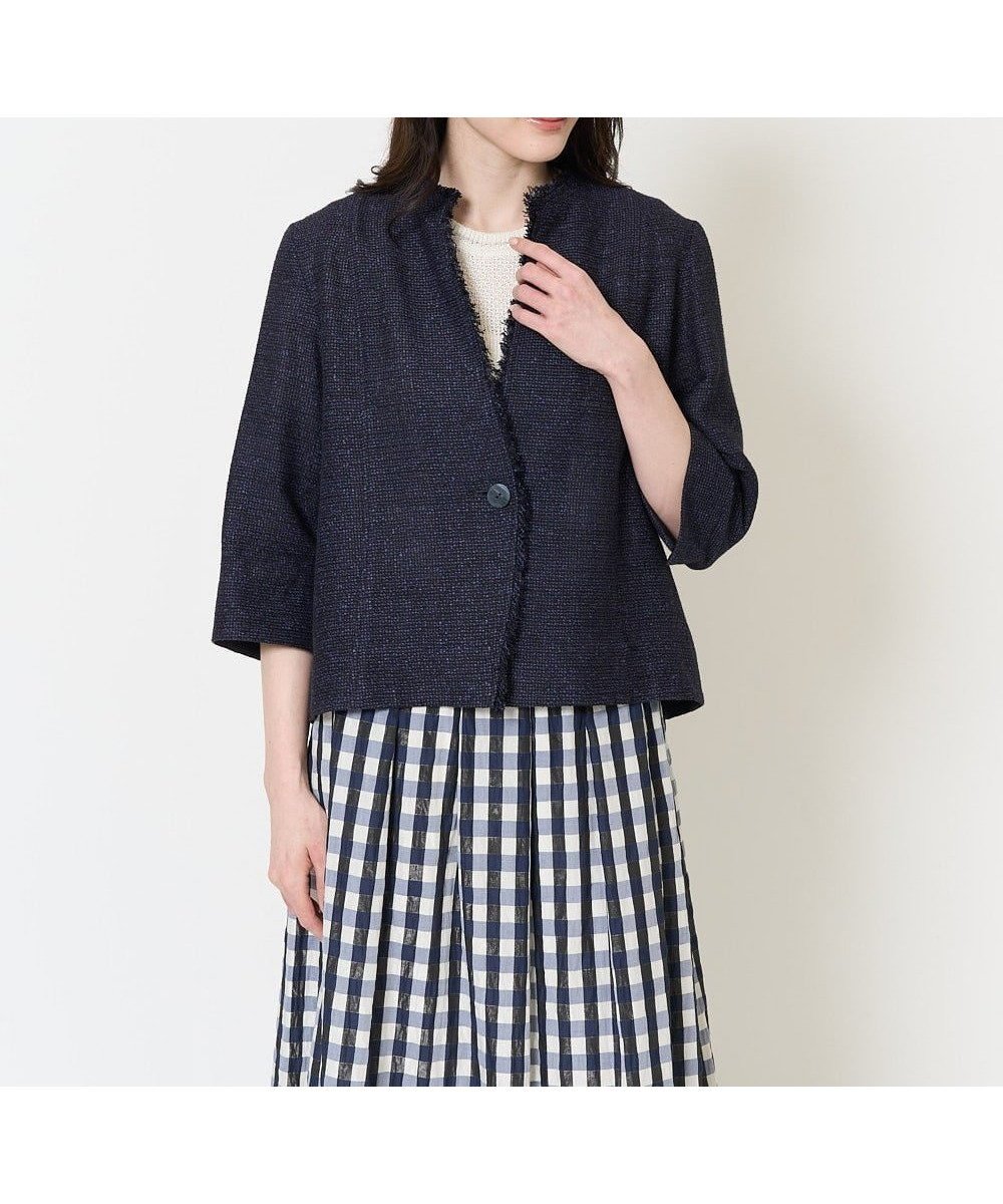 【クリスチャン オジャール/CHRISTIAN AUJARD】のノーカラージャケット インテリア・キッズ・メンズ・レディースファッション・服の通販 founy(ファニー) 　ファッション　Fashion　レディースファッション　WOMEN　アウター　Coat Outerwear　ジャケット　Jackets　ノーカラージャケット　No Collar Leather Jackets　ジャケット　Jacket　フリンジ　Fringe　ボレロ　Bolero　無地　Plain Color　ラウンド　Round　おすすめ　Recommend　エレガント 上品　Elegant　ビジネス 仕事 通勤　Business　ネイビー|ID: prp329100004536522 ipo3291000000032057131
