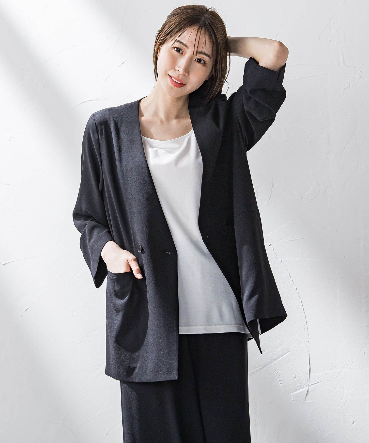 【ラ エフ/Laf…】のキレリジャケット≪手洗い可能≫ インテリア・キッズ・メンズ・レディースファッション・服の通販 founy(ファニー) 　ファッション　Fashion　レディースファッション　WOMEN　アウター　Coat Outerwear　ジャケット　Jackets　カーディガン　Cardigan　ジャケット　Jacket　ストレッチ　Stretch　ダブル　Double　リラックス　Relax　夏　Summer　ビジネス 仕事 通勤　Business　ブラック|ID: prp329100004536528 ipo3291000000032057168
