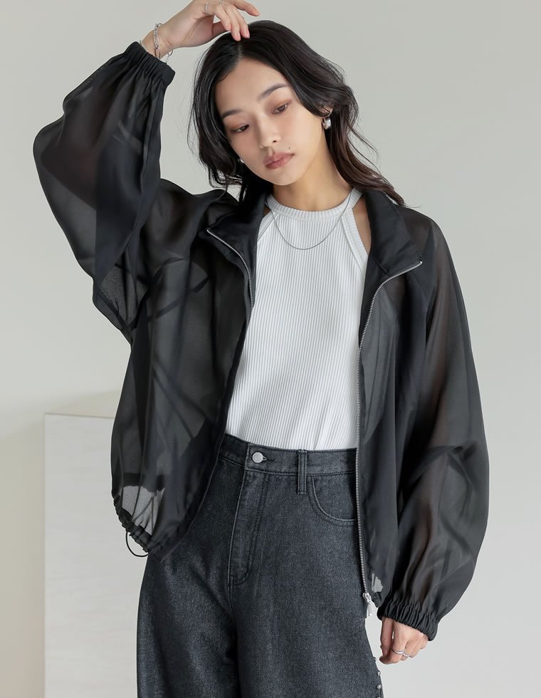 【リエディ/Re:EDIT】のシアーZIPブルゾン 人気、トレンドファッション・服の通販 founy(ファニー) 　ファッション　Fashion　レディースファッション　WOMEN　アウター　Coat Outerwear　ブルゾン　Blouson/Jackets　キャミソール　Camisole　シアー　Sheer　ジップ　Zip　スリーブ　Sleeve　タンク　Tank　ドット　Dot　バランス　Balance　フェミニン　Feminine　ブルゾン　Blouson　ワイド　Wide　夏　Summer　春　Spring　無地　Plain Color　 other-1|ID: prp329100004536529 ipo3291000000032332391