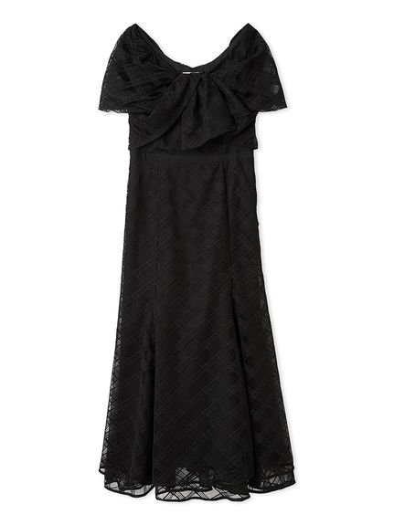 【セルフォード/CELFORD】のチェックチュールドレス インテリア・キッズ・メンズ・レディースファッション・服の通販 founy(ファニー) 　ファッション　Fashion　レディースファッション　WOMEN　ワンピース　Dress　ドレス　Party Dresses　エレガント 上品　Elegant　オフショルダー　Off Shoulder　チェック　Check　チュール　Tulle　デコルテ　Decolletage　ヘムライン　Hemline　マーメイド　Mermaid　リボン　Ribbon　BLK[009]|ID: prp329100004536539 ipo3291000000032057257