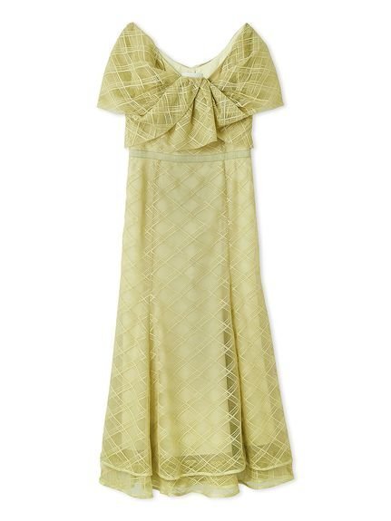 【セルフォード/CELFORD】のチェックチュールドレス インテリア・キッズ・メンズ・レディースファッション・服の通販 founy(ファニー) 　ファッション　Fashion　レディースファッション　WOMEN　ワンピース　Dress　ドレス　Party Dresses　エレガント 上品　Elegant　オフショルダー　Off Shoulder　チェック　Check　チュール　Tulle　デコルテ　Decolletage　ヘムライン　Hemline　マーメイド　Mermaid　リボン　Ribbon　LIME[022]|ID: prp329100004536539 ipo3291000000032057258