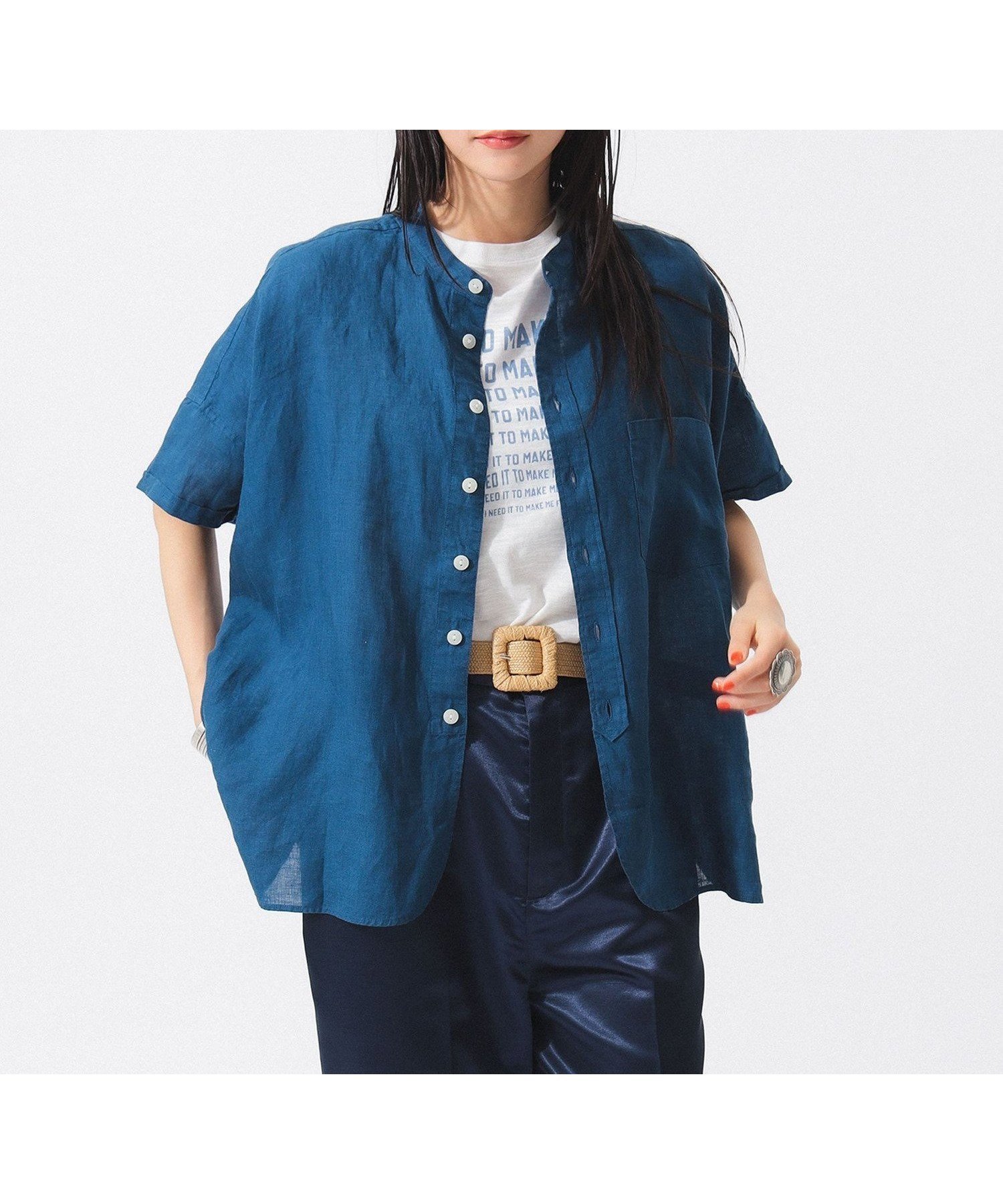 【ビームス ウイメン/BEAMS】の【セットアップ可能】リネン ソリッド スタンドカラーシャツ 25SS 旅行 定番人気 羽織り インテリア・キッズ・メンズ・レディースファッション・服の通販 founy(ファニー) 　ファッション　Fashion　レディースファッション　Ladies' Fashion Online　トップス・カットソー　Tops/Tshirt　シャツ/ブラウス　Shirts/Blouses　インナー　Inner　ウェーブ　Wave　春　Spring　シンプル　Simple　セットアップ　Set Up　デニム　Denim　定番　Standard　人気　Popularity　フランス　France　半袖　Short Sleeve　リネン　Linen　リラックス　Relax　S/S・春夏　Ss・Spring/Summer　おすすめ　Recommend　夏　Summer　旅行　Travel　2025年　2025　2025春夏・S/S　Ss,Spring/Summer,2025　BLUE|ID: prp329100004536582 ipo3291000000032682143