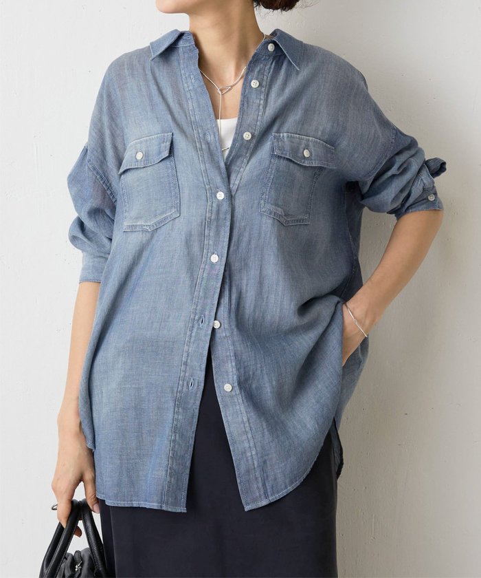 【その他のブランド/Other】のシフォンデニムシャツ インテリア・キッズ・メンズ・レディースファッション・服の通販 founy(ファニー) https://founy.com/ ファッション Fashion レディースファッション Fashion for Women トップス・カットソー Cut & Sew Tops シャツ・ブラウス・オフィスカジュアル Elegant Blouses & Button-Ups なめらか Smooth, Silky Texture カットソー Cut and Sewn Top シアー Sheer, See-Through シフォン Chiffon, Lightweight Fabric デニム Denim, Jeans Material パープル Purple, Violet ボトム Bottoms, Lower Wear ロング Long, Long-Length ワイド Wide, Wide Fit 再入荷 Restock / Back in Stock |ID: prp329100004536597 ipo3291000000032301281