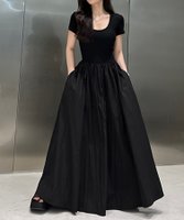 【ガール/GIRL】の異素材ドッキングフレアワンピース 人気、トレンドファッション・服の通販 founy(ファニー) ファッション Fashion レディースファッション WOMEN ワンピース Dress 再入荷 Restock/Back In Stock/Re Arrival エレガント 上品 Elegant |ID:prp329100004536624