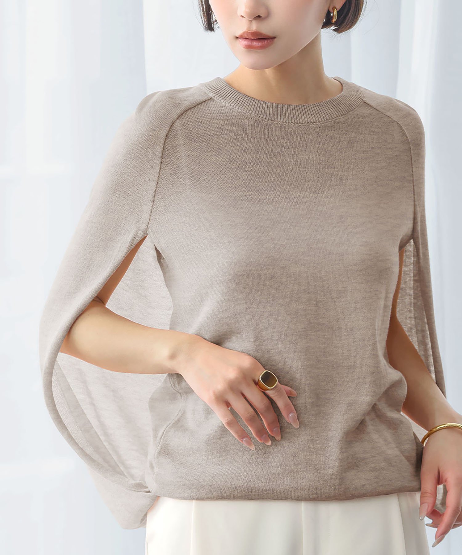 【ガール/GIRL】のケープスリットスリーブニットプルオーバー インテリア・キッズ・メンズ・レディースファッション・服の通販 founy(ファニー) 　ファッション　Fashion　レディースファッション　Fashion for Women　トップス・カットソー　Cut & Sew Tops　ニット　Knit Tops & Sweaters　カジュアルプルオーバー・ニットトップス　Pullovers & Knit Tops / Casual Pullovers　ビジネス 仕事 通勤　Business / Work / Commuting　ベーシック　Basic, Essential　ワーク　Workwear, Utility Style　BE|ID: prp329100004536666 ipo3291000000033122343