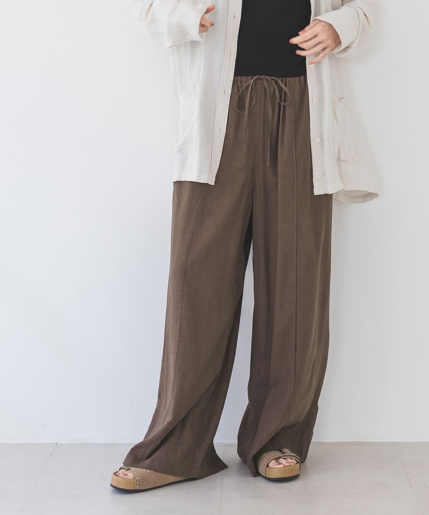 【ジーナシス/JEANASiS】のリネンイージーパンツ インテリア・キッズ・メンズ・レディースファッション・服の通販 founy(ファニー) 　ファッション　Fashion　レディースファッション　WOMEN　パンツ　Pants　おすすめ　Recommend　カットソー　Cut And Sew　サンダル　Sandals　シンプル　Simple　ジャケット　Jacket　セットアップ　Set Up　リネン　Linen　ワイド　Wide　夏　Summer　ブラウン|ID: prp329100004536732 ipo3291000000032338805