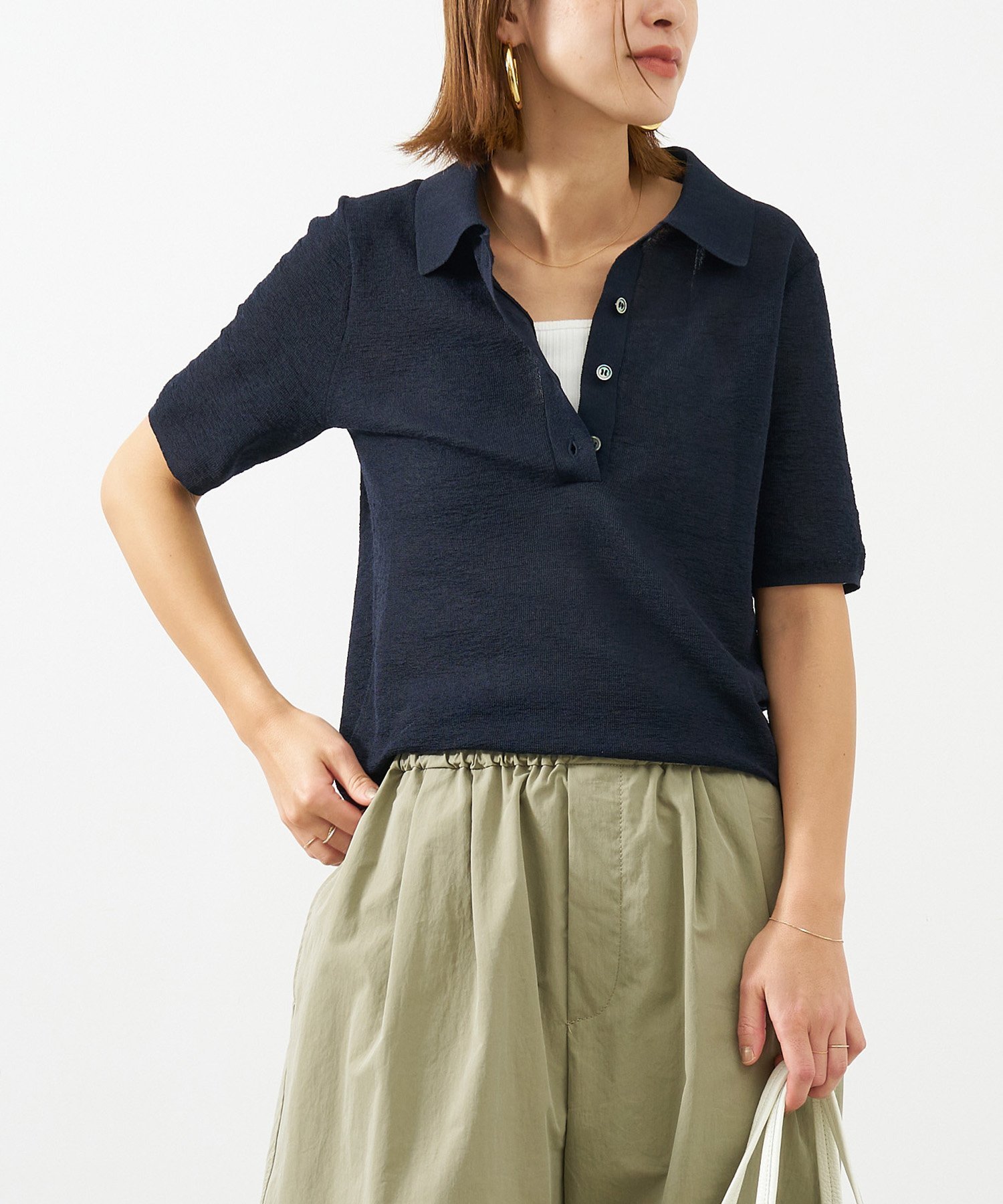 【マイカ ディール/MICA & DEAL】のシアーニットポロシャツ インテリア・キッズ・メンズ・レディースファッション・服の通販 founy(ファニー) 　ファッション　Fashion　レディースファッション　Ladies' Fashion Online　トップス・カットソー　Tops/Tshirt　ニット　Knit Tops　シャツ/ブラウス　Shirts/Blouses　ポロシャツ　Polo Shirts　インナー　Inner　キャミソール　Camisole　コンパクト　Compact　シアー　Sheer　タンク　Tank　おすすめ　Recommend　夏　Summer　D/NAVY|ID: prp329100004536885 ipo3291000000032673059