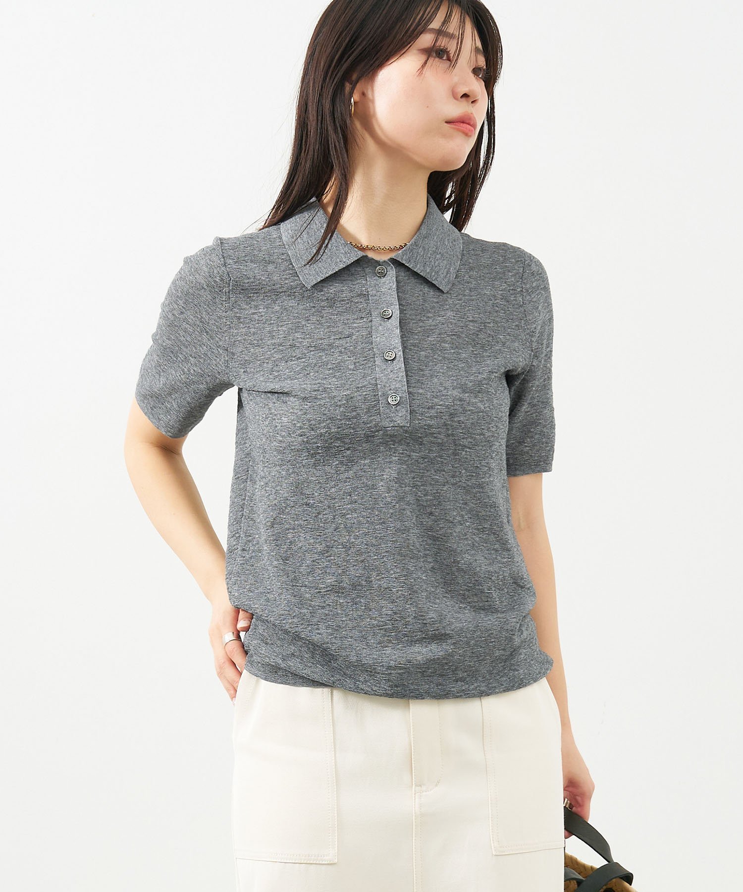 【マイカ ディール/MICA & DEAL】のシアーニットポロシャツ インテリア・キッズ・メンズ・レディースファッション・服の通販 founy(ファニー) 　ファッション　Fashion　レディースファッション　Ladies' Fashion Online　トップス・カットソー　Tops/Tshirt　ニット　Knit Tops　シャツ/ブラウス　Shirts/Blouses　ポロシャツ　Polo Shirts　インナー　Inner　キャミソール　Camisole　コンパクト　Compact　シアー　Sheer　タンク　Tank　おすすめ　Recommend　夏　Summer　GRAY|ID: prp329100004536885 ipo3291000000032673060