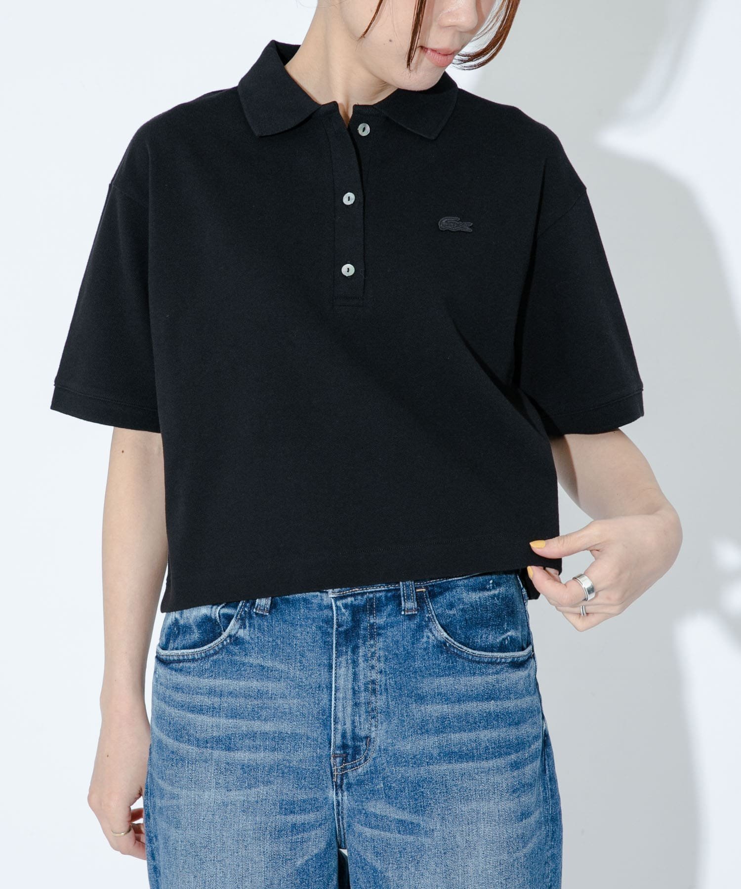 【サニーレーベル/Sonny Label / URBAN RESEARCH】のLACOSTE ショートポロシャツ インテリア・キッズ・メンズ・レディースファッション・服の通販 founy(ファニー) 　ファッション　Fashion　レディースファッション　WOMEN　トップス・カットソー　Tops/Tshirt　シャツ/ブラウス　Shirts/Blouses　ポロシャツ　Polo Shirts　2025年　2025　2025春夏・S/S　Ss,Spring/Summer,2025　ショート　Short　シンプル　Simple　トレンド　Trend　フィット　Fit　フェミニン　Feminine　ポロシャツ　Polo Shirt　モダン　Modern　ワイド　Wide　ワンポイント　One Point　夏　Summer　S/S・春夏　Ss・Spring/Summer　鹿の子　Pique　BLACK|ID: prp329100004536958 ipo3291000000032060044