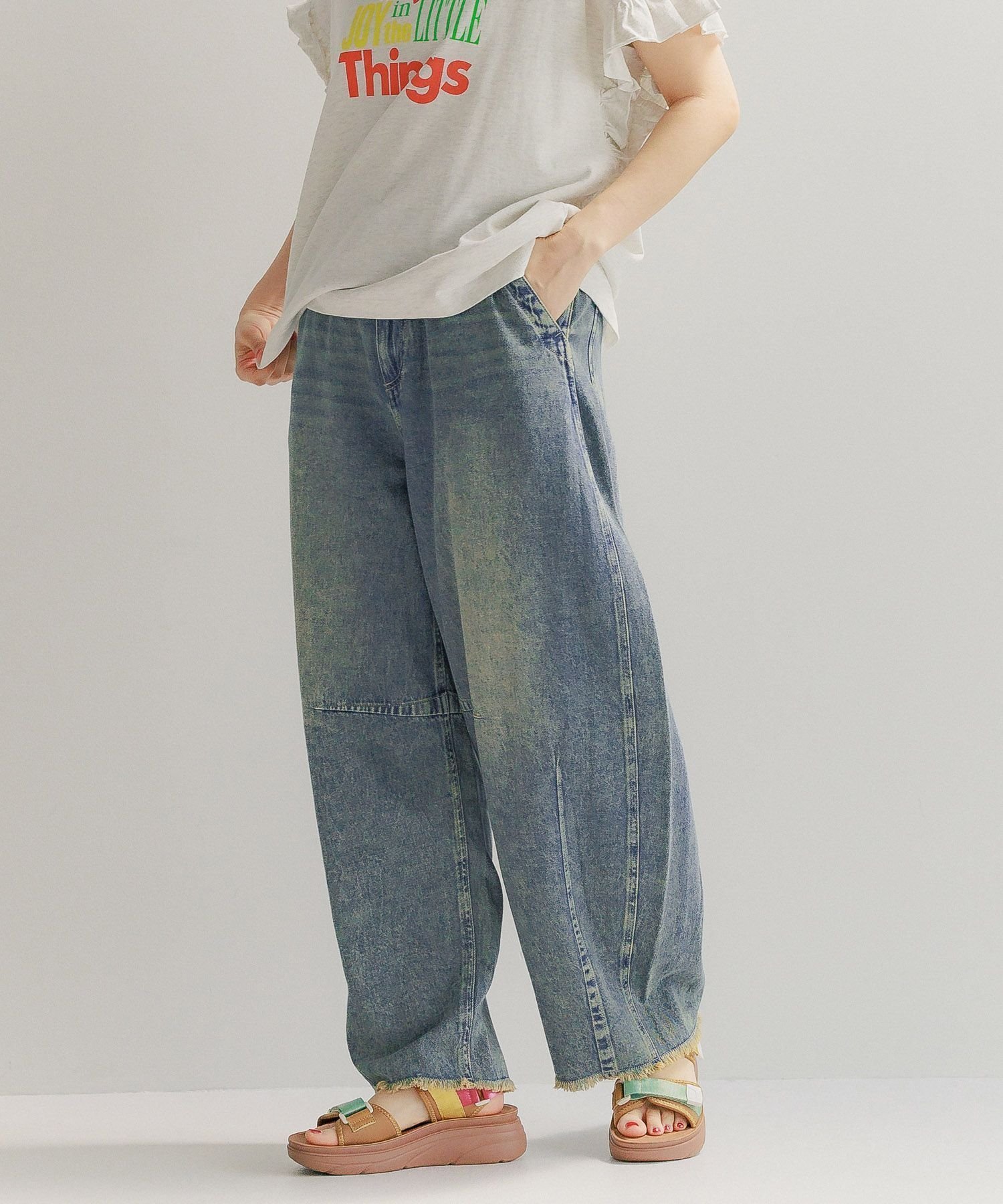 【ニコアンド/niko and】のセルフカットバレルパンツ インテリア・キッズ・メンズ・レディースファッション・服の通販 founy(ファニー) 　ファッション　Fashion　レディースファッション　Ladies' Fashion Online　パンツ　Pants　おすすめ　Recommend　なめらか　Smooth　デニム　Denim　トレンド　Trend　フリンジ　Fringe　ボトム　Bottom　ロング　Long　定番　Standard　インディゴ87|ID: prp329100004536981 ipo3291000000032571667
