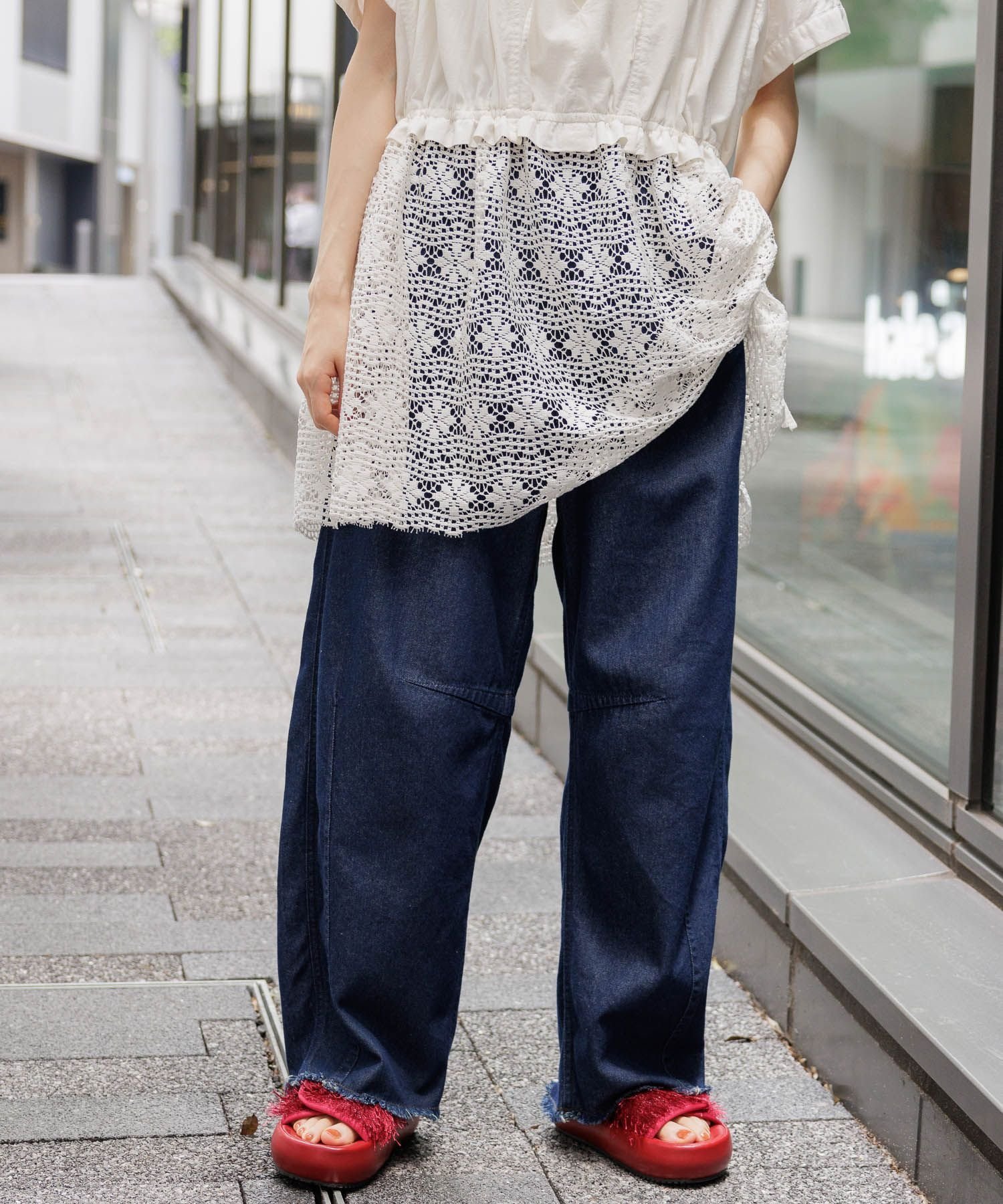【ニコアンド/niko and】のセルフカットバレルパンツ インテリア・キッズ・メンズ・レディースファッション・服の通販 founy(ファニー) 　ファッション　Fashion　レディースファッション　Ladies' Fashion Online　パンツ　Pants　おすすめ　Recommend　なめらか　Smooth　デニム　Denim　トレンド　Trend　フリンジ　Fringe　ボトム　Bottom　ロング　Long　定番　Standard　ダークインディゴ88|ID: prp329100004536981 ipo3291000000032571669