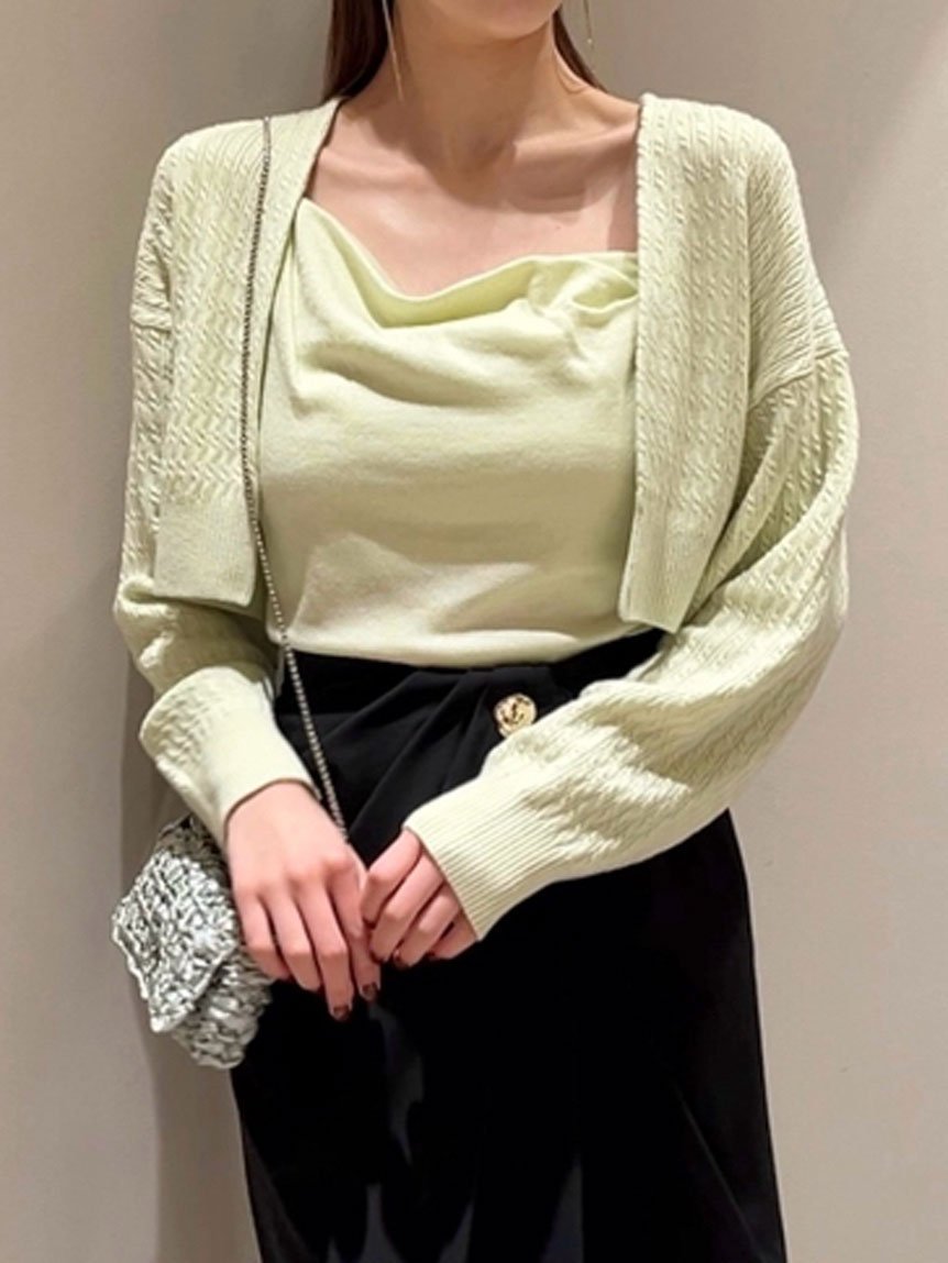 【スナイデル/SNIDEL】のアシメアンサンブル インテリア・キッズ・メンズ・レディースファッション・服の通販 founy(ファニー) 　ファッション　Fashion　レディースファッション　Fashion for Women　トップス・カットソー　Cut & Sew Tops　アンサンブルニット　Knit Ensembles & Twin Sets　おすすめ　Recommended / Our Picks　アンサンブル　Ensemble Set　ウェーブ　Wavy Pattern　カーディガン　Cardigan, Knitwear　キャミソール　Camisole, Spaghetti Strap Top　クロップド　Cropped, Short Length　ドレープ　Drape, Draping Fabric　バランス　Balance, Style Balance　ボトム　Bottoms, Lower Wear　春　Spring　MNT[021]|ID: prp329100004536996 ipo3291000000033670762
