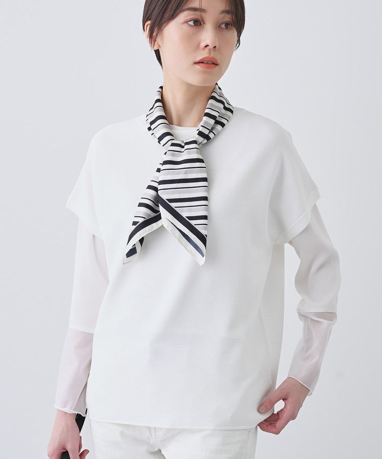 【インディヴィ/INDIVI】の新色登場!【洗える/清涼感】レーヨンストレッチ フレンチスリーブニット 人気、トレンドファッション・服の通販 founy(ファニー) 　ファッション　Fashion　レディースファッション　Fashion for Women　トップス・カットソー　Cut & Sew Tops　ニット　Knit Tops & Sweaters　洗える　Machine Washable　ストレッチ　Stretch, Stretchy Fabric　定番　Standard, Basic Item　人気　Popular, Best Seller　バランス　Balance, Style Balance　ボトム　Bottoms, Lower Wear　ボーダー　Border, Stripe　無地　Plain, Solid Color　ロング　Long, Long-Length　夏　Summer　 other-1|ID: prp329100004537046 ipo3291000000033606496