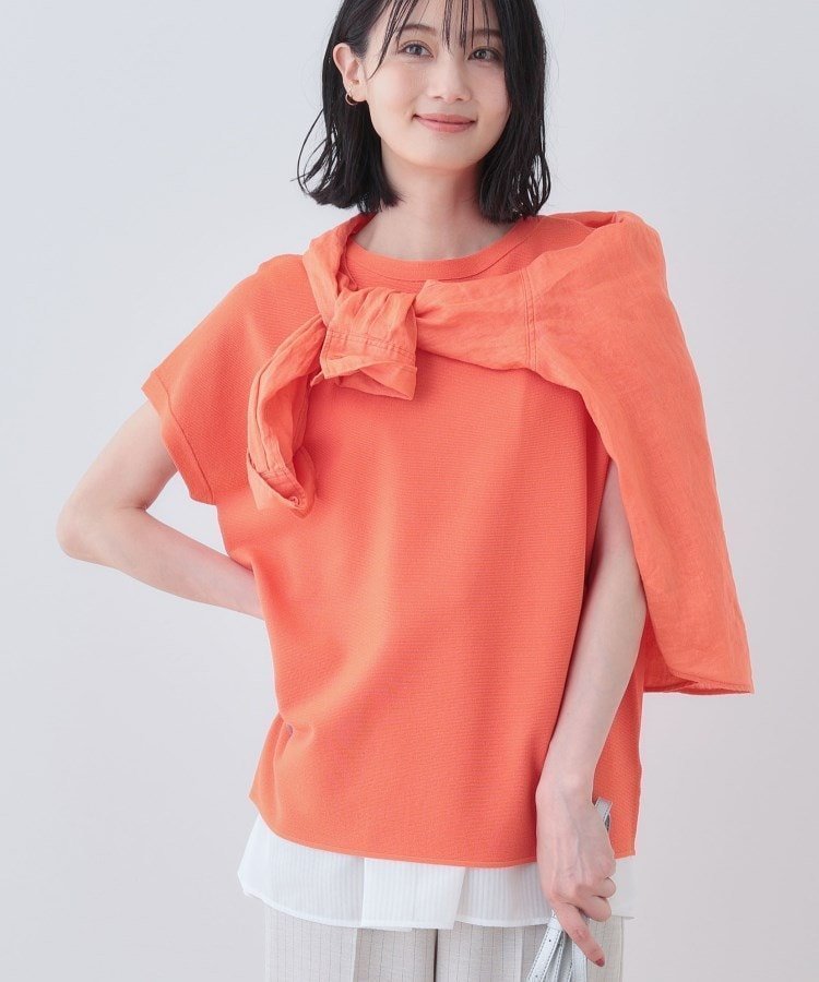 【インディヴィ/INDIVI】の新色登場!【洗える/清涼感】レーヨンストレッチ フレンチスリーブニット インテリア・キッズ・メンズ・レディースファッション・服の通販 founy(ファニー) 　ファッション　Fashion　レディースファッション　Fashion for Women　トップス・カットソー　Cut & Sew Tops　ニット　Knit Tops & Sweaters　洗える　Machine Washable　ストレッチ　Stretch, Stretchy Fabric　定番　Standard, Basic Item　人気　Popular, Best Seller　バランス　Balance, Style Balance　ボトム　Bottoms, Lower Wear　ボーダー　Border, Stripe　無地　Plain, Solid Color　ロング　Long, Long-Length　夏　Summer　オレンジ|ID: prp329100004537046 ipo3291000000033606506