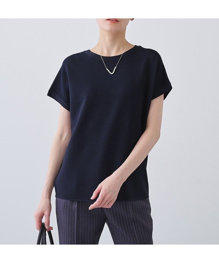 【インディヴィ/INDIVI】の新色登場!【洗える/清涼感】レーヨンストレッチ フレンチスリーブニット インテリア・キッズ・メンズ・レディースファッション・服の通販 founy(ファニー) 　ファッション　Fashion　レディースファッション　Fashion for Women　トップス・カットソー　Cut & Sew Tops　ニット　Knit Tops & Sweaters　洗える　Machine Washable　ストレッチ　Stretch, Stretchy Fabric　定番　Standard, Basic Item　人気　Popular, Best Seller　バランス　Balance, Style Balance　ボトム　Bottoms, Lower Wear　ボーダー　Border, Stripe　無地　Plain, Solid Color　ロング　Long, Long-Length　夏　Summer　ネイビー|ID: prp329100004537046 ipo3291000000033606508