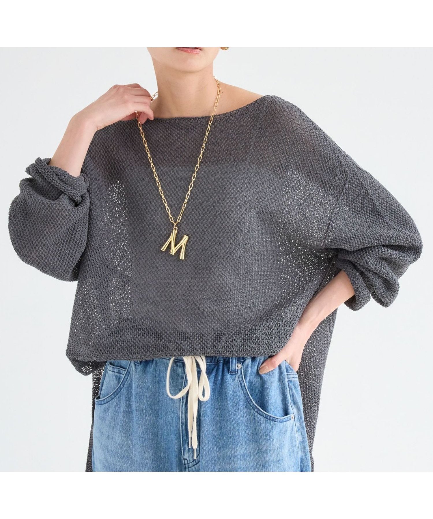 【バンヤードストーム/BARNYARDSTORM】のペーパーリラックスニット インテリア・キッズ・メンズ・レディースファッション・服の通販 founy(ファニー) 　ファッション　Fashion　レディースファッション　WOMEN　トップス・カットソー　Tops/Tshirt　ニット　Knit Tops　おすすめ　Recommend　スタイリッシュ　Stylish　スリット　Slit　デニム　Denim　トレンド　Trend　ワイド　Wide　チャコール|ID: prp329100004537111 ipo3291000000032061196