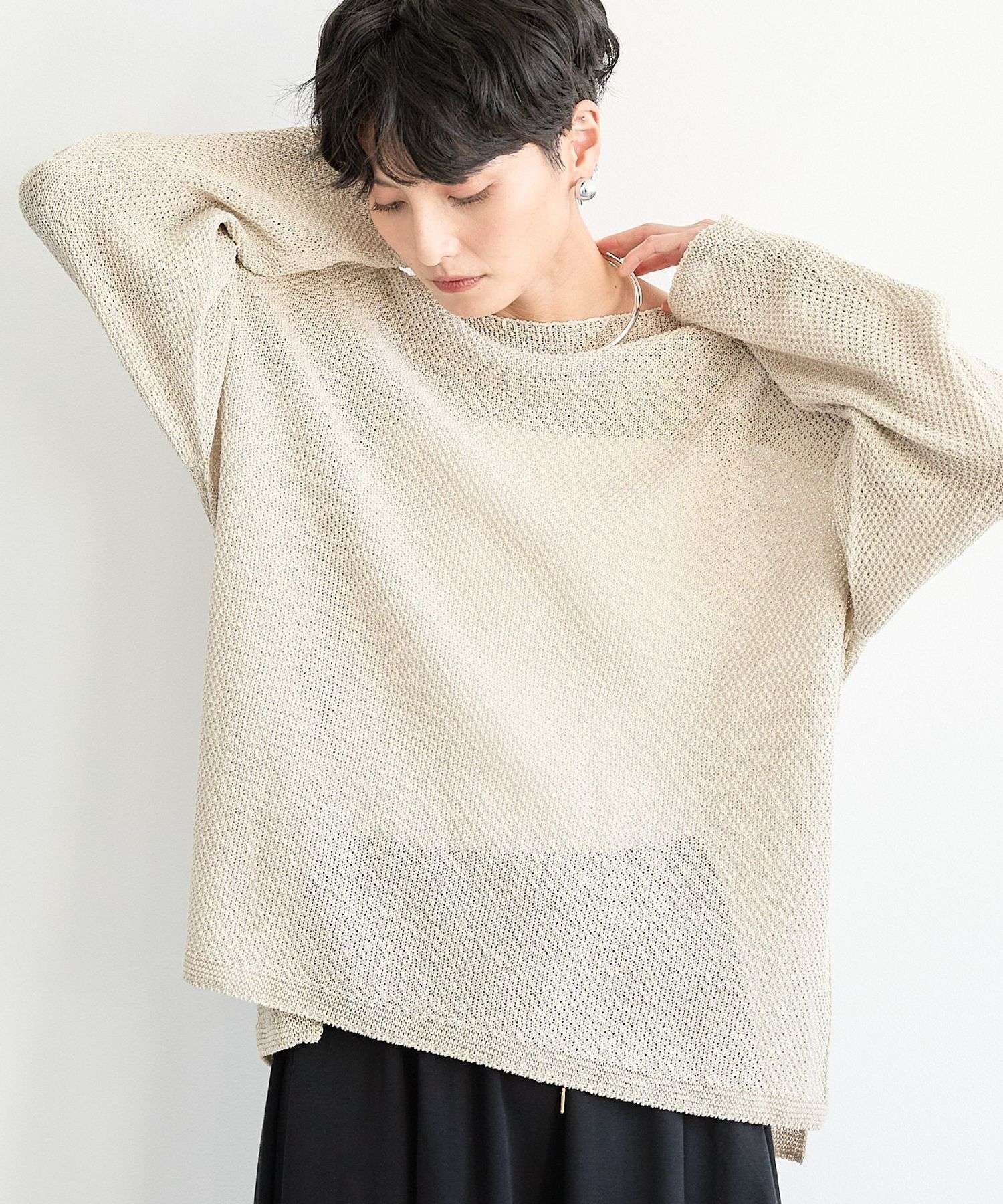 【バンヤードストーム/BARNYARDSTORM】のペーパーリラックスニット インテリア・キッズ・メンズ・レディースファッション・服の通販 founy(ファニー) 　ファッション　Fashion　レディースファッション　WOMEN　トップス・カットソー　Tops/Tshirt　ニット　Knit Tops　おすすめ　Recommend　スタイリッシュ　Stylish　スリット　Slit　デニム　Denim　トレンド　Trend　ワイド　Wide　ベージュ55|ID: prp329100004537111 ipo3291000000032061199