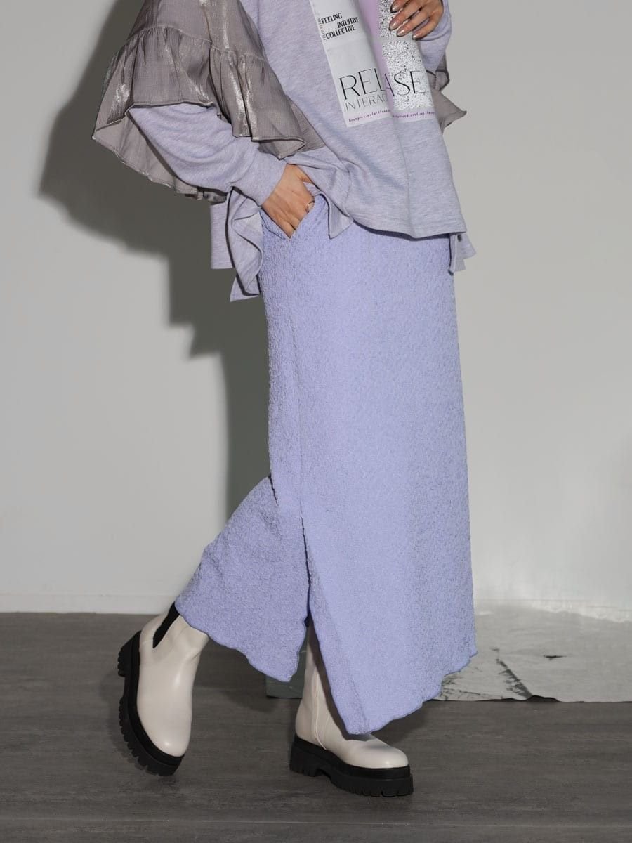 【ラシュッド/LASUD】のエンボスナロースカート インテリア・キッズ・メンズ・レディースファッション・服の通販 founy(ファニー) 　ファッション　Fashion　レディースファッション　Fashion for Women　スカート　Skirts　スリット　Slit, Slit Detail　ロング　Long, Long-Length　ライトパープル|ID: prp329100004537118 ipo3291000000032664429