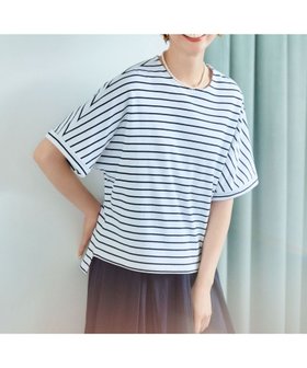 【エルーラ/Elura】のサマ見えリラックスボーターTシャツ/318894 人気、トレンドファッション・服の通販 founy(ファニー) ファッション Fashion レディースファッション Fashion for Women トップス・カットソー Cut & Sew Tops シャツ・ブラウス・オフィスカジュアル Elegant Blouses & Button-Ups ロングTシャツ・Tシャツ Longline T-Shirts & Tees コンパクト Compact, Small Size デコルテ Décolleté, Neckline 定番 Standard, Basic Item バランス Balance, Style Balance ボーダー Border, Stripe レース Lace, Lace Fabric ワイド Wide, Wide Fit 再入荷 Restock / Back in Stock おすすめ Recommended / Our Picks 夏 Summer |ID:prp329100004537128