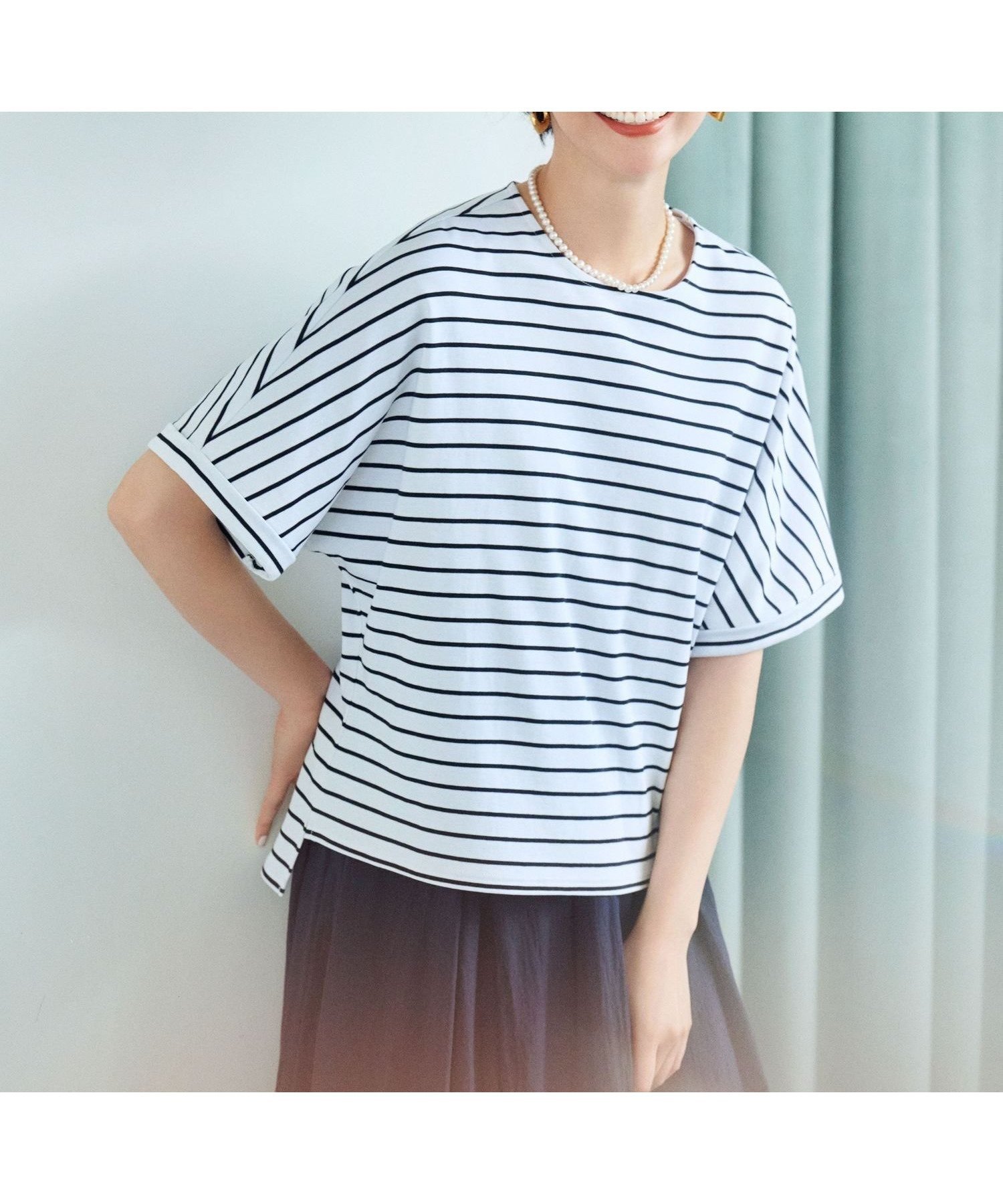 【エルーラ/Elura】のサマ見えリラックスボーターTシャツ/318894 インテリア・キッズ・メンズ・レディースファッション・服の通販 founy(ファニー) 　ファッション　Fashion　レディースファッション　Fashion for Women　トップス・カットソー　Cut & Sew Tops　シャツ・ブラウス・オフィスカジュアル　Elegant Blouses & Button-Ups　ロングTシャツ・Tシャツ　Longline T-Shirts & Tees　コンパクト　Compact, Small Size　デコルテ　Décolleté, Neckline　定番　Standard, Basic Item　バランス　Balance, Style Balance　ボーダー　Border, Stripe　レース　Lace, Lace Fabric　ワイド　Wide, Wide Fit　再入荷　Restock / Back in Stock　おすすめ　Recommended / Our Picks　夏　Summer　ホワイトボーダー05|ID: prp329100004537128 ipo3291000000033545054