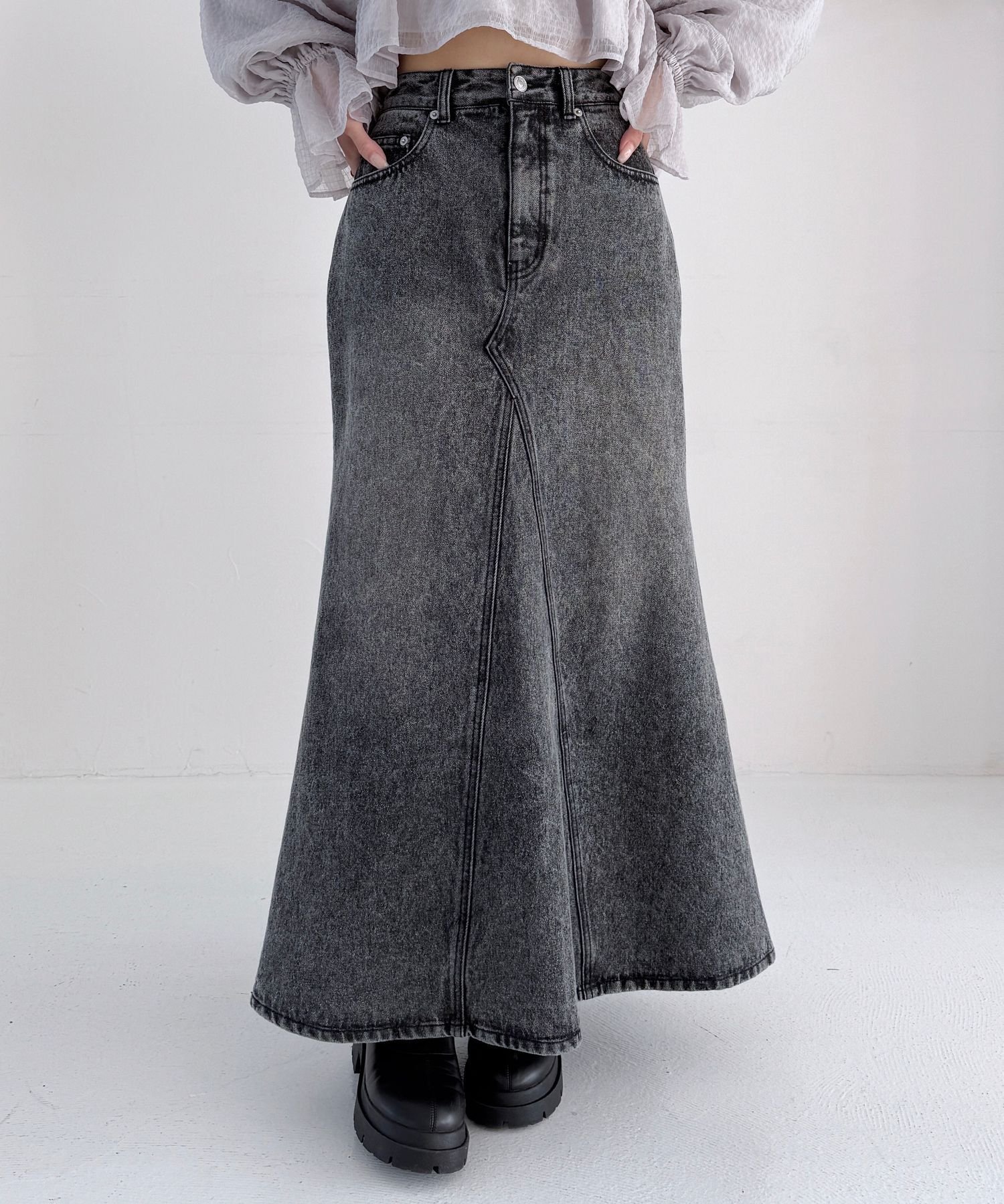 【ヘザー/Heather】のDenim マーメイドロングスカート インテリア・キッズ・メンズ・レディースファッション・服の通販 founy(ファニー) 　ファッション　Fashion　レディースファッション　WOMEN　スカート　Skirt　ロングスカート　Long Skirt　おすすめ　Recommend　クロップド　Cropped　デニム　Denim　マーメイド　Mermaid　グレー|ID: prp329100004537145 ipo3291000000032061427