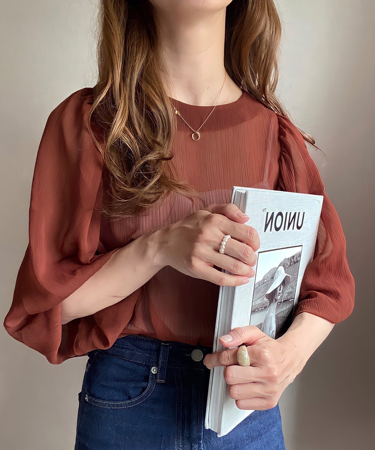 【ジュノア/JUNOAH】のバルーンスリーブシアーブラウス インテリア・キッズ・メンズ・レディースファッション・服の通販 founy(ファニー) 　ファッション　Fashion　レディースファッション　WOMEN　トップス・カットソー　Tops/Tshirt　シャツ/ブラウス　Shirts/Blouses　テラコッタ|ID: prp329100004537568 ipo3291000000032294981