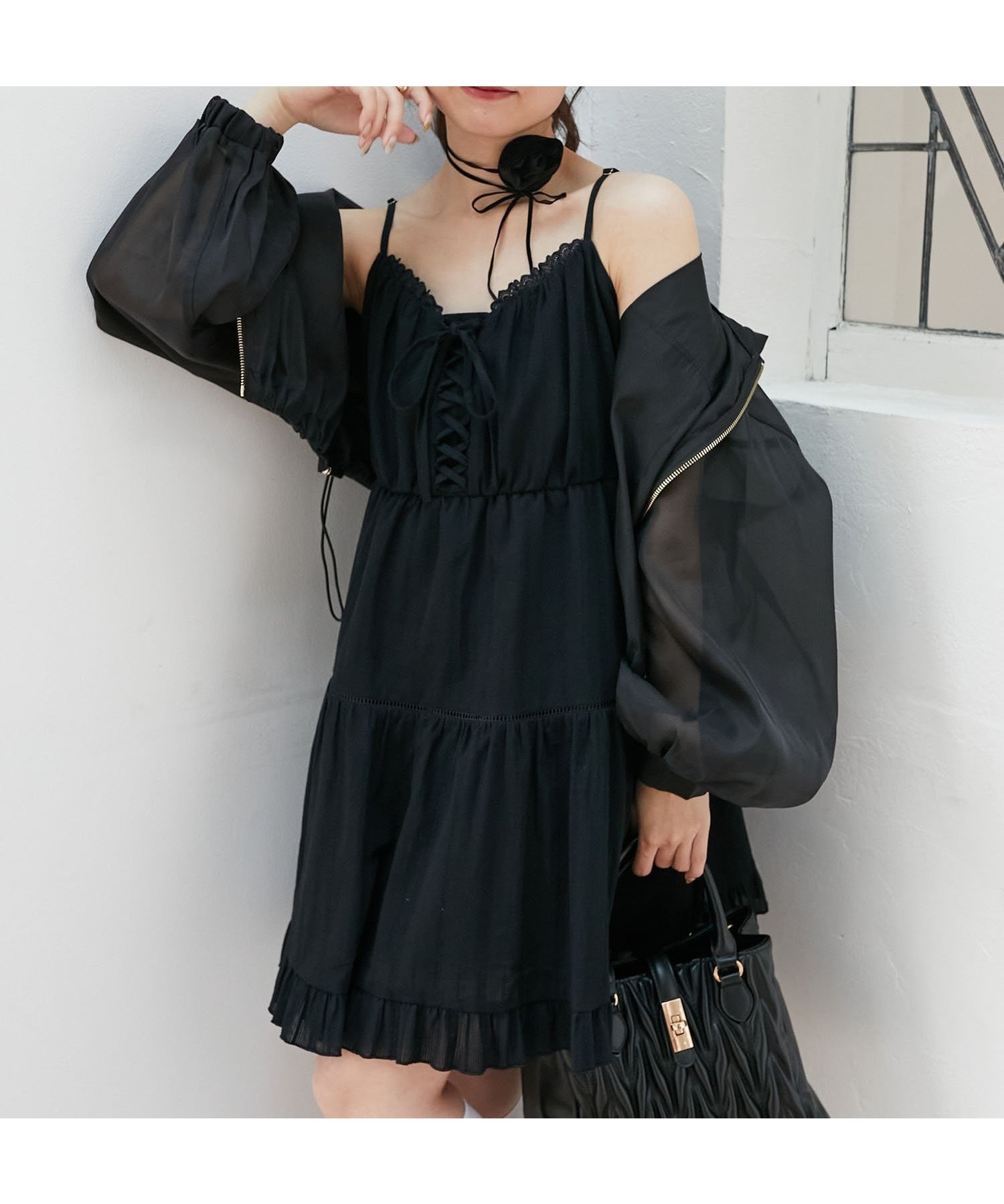 【マジェスティック レゴン/MAJESTIC LEGON】のレースアップフレアキャミワンピ インテリア・キッズ・メンズ・レディースファッション・服の通販 founy(ファニー) 　ファッション　Fashion　レディースファッション　WOMEN　ワンピース　Dress　キャミワンピース　No Sleeve Dresses　スタイリッシュ　Stylish　トレンド　Trend　フィット　Fit　フレア　Flare　レース　Race　ブラック|ID: prp329100004537586 ipo3291000000032290272
