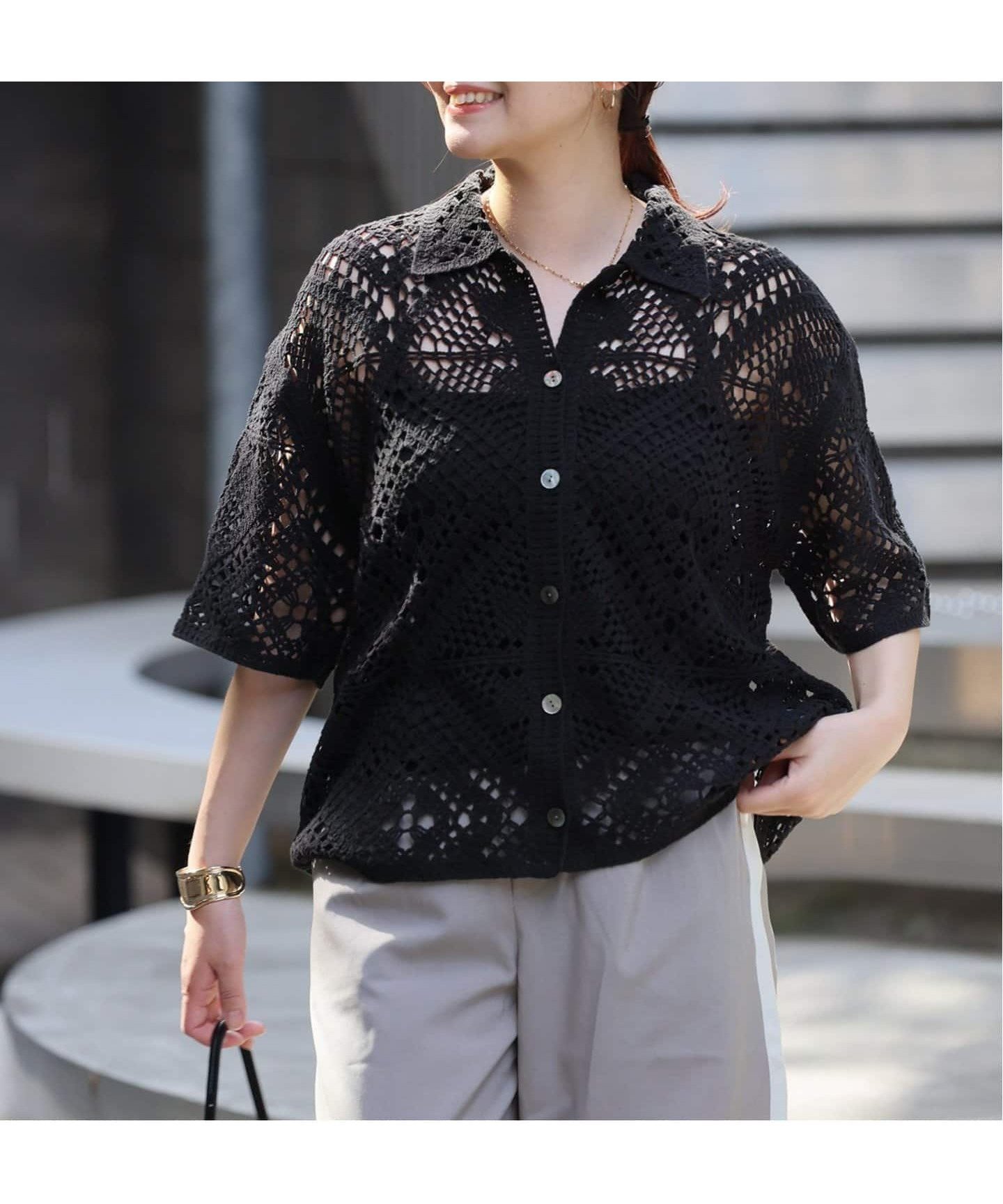 【ジャーナルスタンダード/JOURNAL STANDARD】のエンブロイダリークロシェシャツ インテリア・キッズ・メンズ・レディースファッション・服の通販 founy(ファニー) 　ファッション　Fashion　レディースファッション　Ladies' Fashion Online　トップス・カットソー　Tops/Tshirt　シャツ/ブラウス　Shirts/Blouses　2025年　2025　2025春夏・S/S　Ss,Spring/Summer,2025　トレンド　Trend　ネイティブ　Native　半袖　Short Sleeve　羽織　Haori　ブラック|ID: prp329100004537665 ipo3291000000032647588