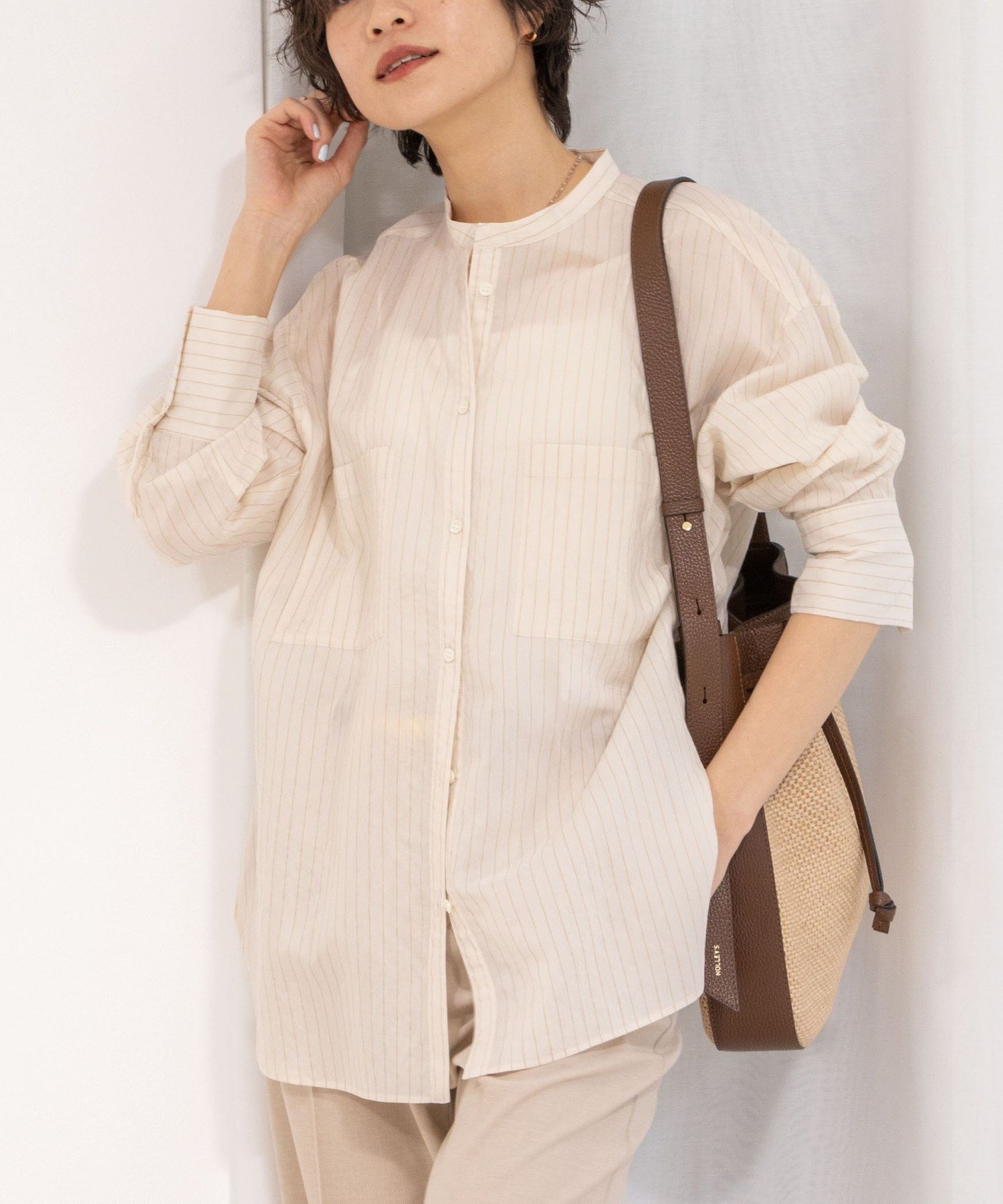 【ノーリーズ/NOLLEY'S】のシアー/ストライプバンドカラーブラウス インテリア・キッズ・メンズ・レディースファッション・服の通販 founy(ファニー) 　ファッション　Fashion　レディースファッション　WOMEN　トップス・カットソー　Tops/Tshirt　シャツ/ブラウス　Shirts/Blouses　2025年　2025　2025春夏・S/S　Ss,Spring/Summer,2025　おすすめ　Recommend　シアー　Sheer　ポケット　Pocket　夏　Summer　羽織　Haori　ベージュ系その他3|ID: prp329100004537754 ipo3291000000032065156