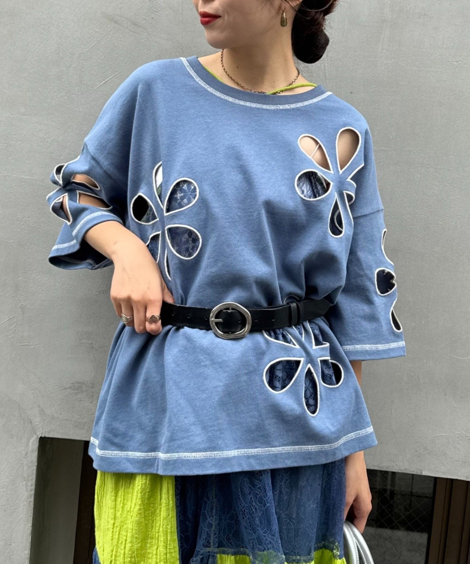 【チャオパニックティピー/CIAOPANIC TYPY】の【HELLO.SANFRANCISCO】フラワーカットビッグTEE インテリア・キッズ・メンズ・レディースファッション・服の通販 founy(ファニー) 　ファッション　Fashion　レディースファッション　Ladies' Fashion Online　インナー　Inner　オレンジ　Orange　ガーリー　Girly　キャミ　Cami　ショート　Short　デニム　Denim　トレンド　Trend　定番　Standard　人気　Popularity　フラワー　Flower　ルーズ　Loose　A/W・秋冬　Aw・Autumn/Winter・Fw・Fall-Winter　おすすめ　Recommend　夏　Summer　ブルー|ID: prp329100004537800 ipo3291000000032657726