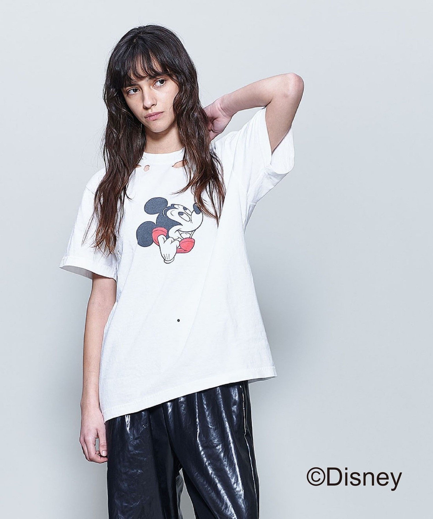 【ビューティ&ユース ユナイテッドアローズ/BEAUTY&YOUTH / UNITED ARROWS】の6(ROKU) MICKEY/Tシャツ インテリア・キッズ・メンズ・レディースファッション・服の通販 founy(ファニー) 　ファッション　Fashion　レディースファッション　Fashion for Women　トップス・カットソー　Cut & Sew Tops　シャツ・ブラウス・オフィスカジュアル　Elegant Blouses & Button-Ups　ロングTシャツ・Tシャツ　Longline T-Shirts & Tees　イラスト　Illustration　ダメージ　Distressed, Destroyed　プリント　Print, Printed Pattern　WHITE|ID: prp329100004537845 ipo3291000000034717505