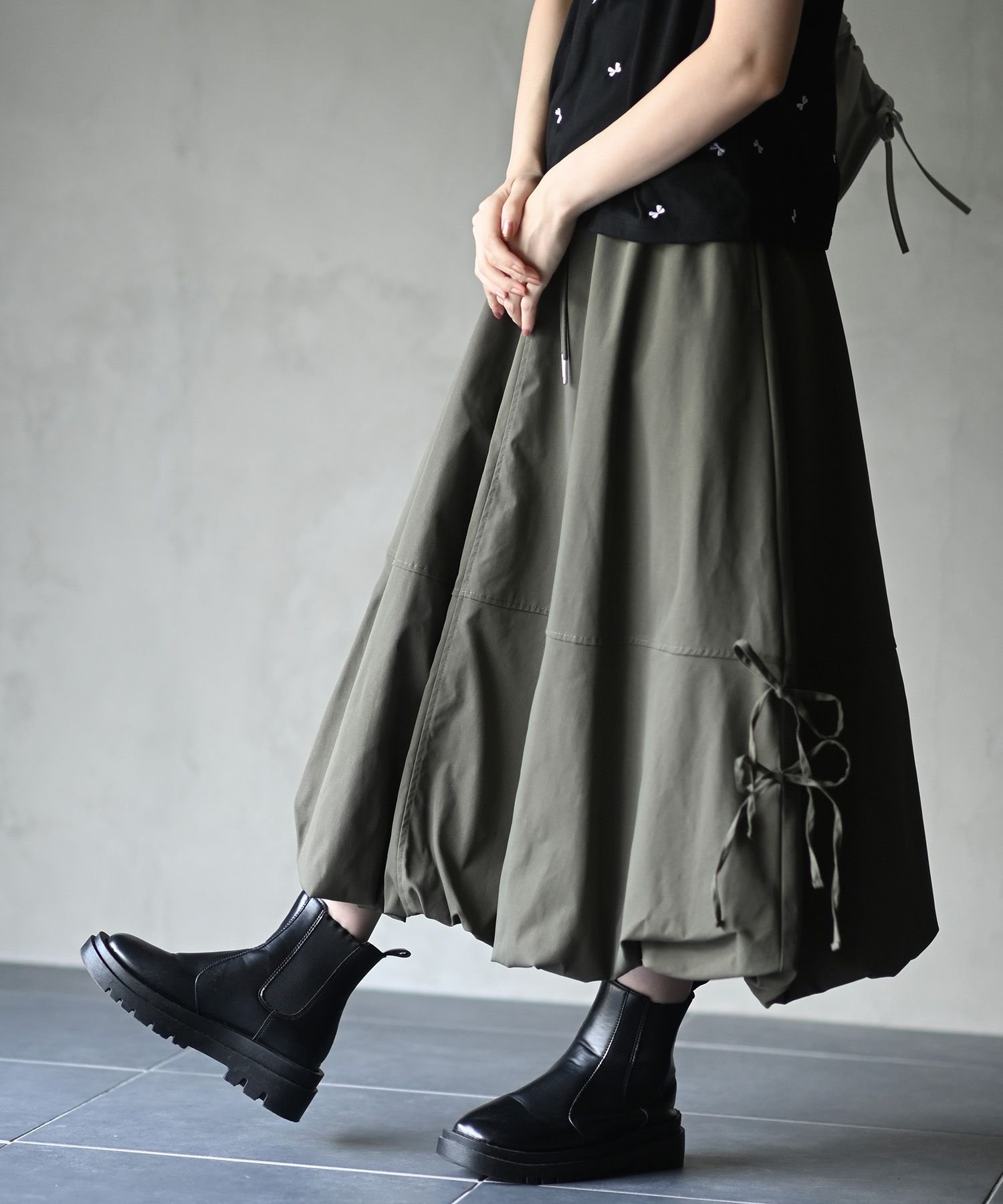 【アールピーエス/rps】のサイドリボンバルーンロングスカート 人気、トレンドファッション・服の通販 founy(ファニー) 　ファッション　Fashion　レディースファッション　Fashion for Women　スカート　Skirts　ロングスカート　Long Skirts / Maxi & Midi Skirts　シンプル　Simple, Minimal　ツイル　Twist, Twisted Detail　バルーン　Balloon, Balloon Silhouette　ミックス　Mix, Mixed Style　リボン　Ribbon, Bow　 other-1|ID: prp329100004537866 ipo3291000000032725306
