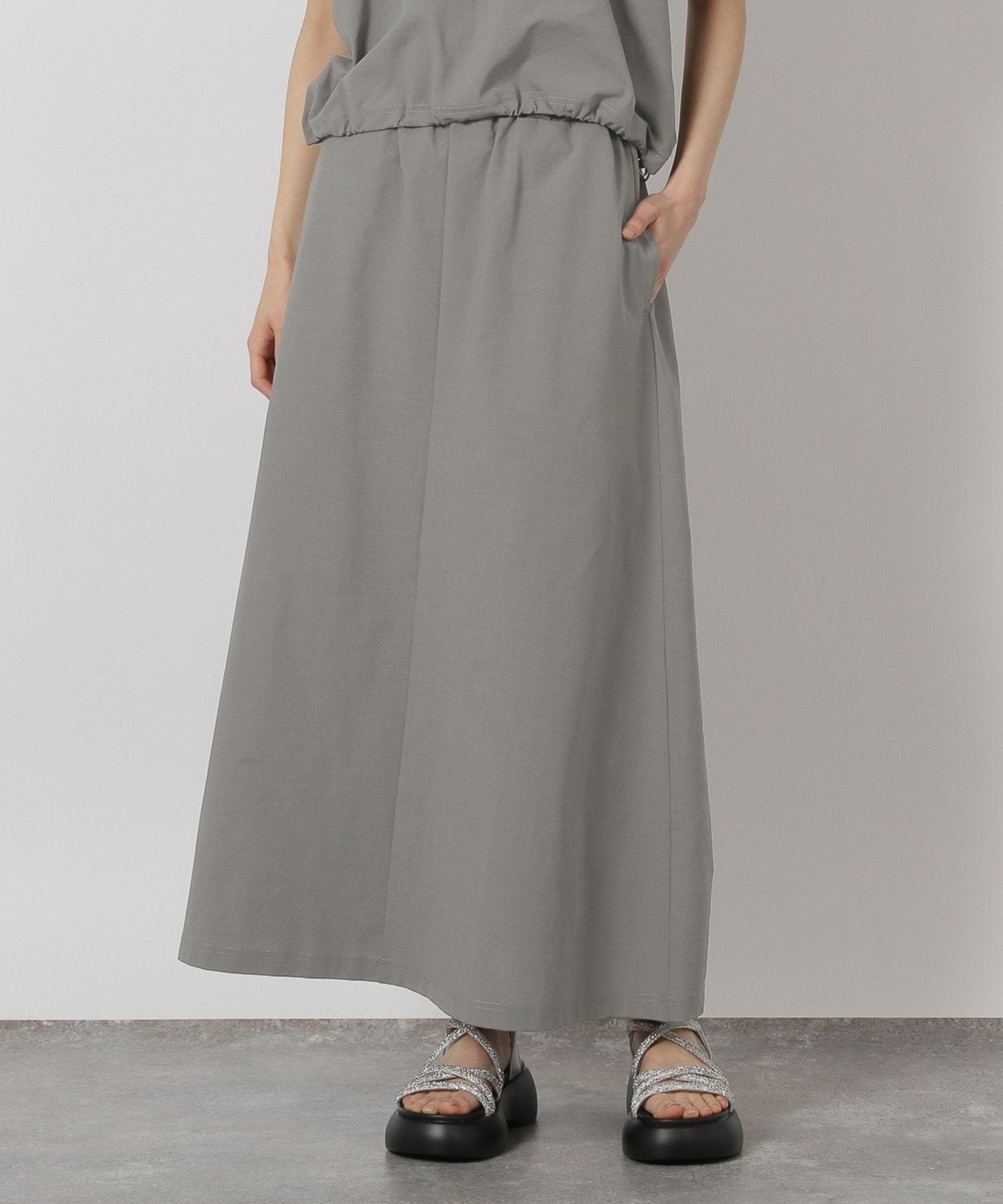 【ラコレ/LAKOLE】のカットドロストスカート インテリア・キッズ・メンズ・レディースファッション・服の通販 founy(ファニー) 　ファッション　Fashion　レディースファッション　Fashion for Women　スカート　Skirts　おすすめ　Recommended / Our Picks　ストレッチ　Stretch, Stretchy Fabric　スピンドル　Spindle, Drawcord　セットアップ　Set-Up, Coordinated Outfit　バランス　Balance, Style Balance　フレア　Flare, Flared　グレー|ID: prp329100004537882 ipo3291000000032538839