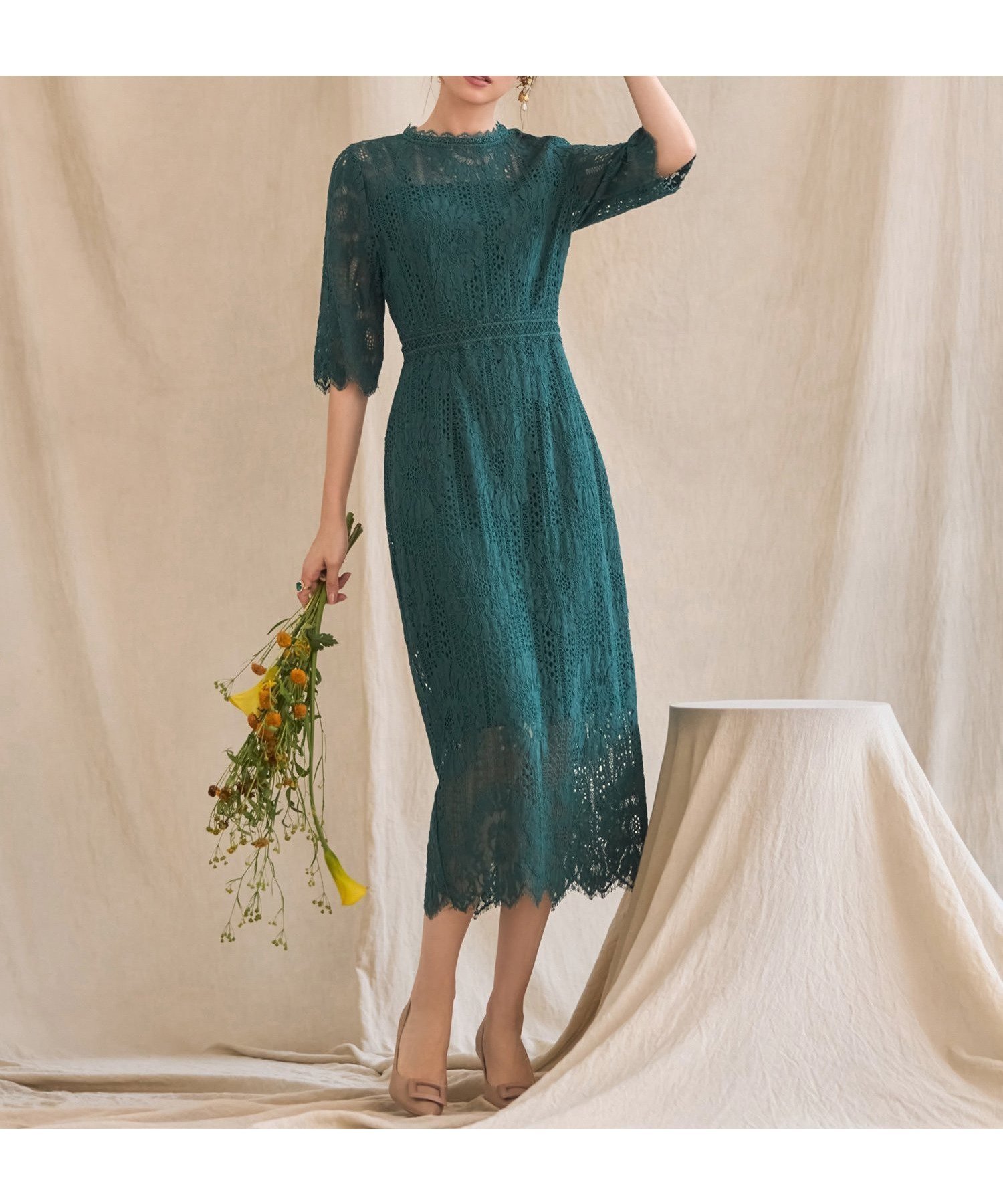 【ドレス/DRESS+】のタイトシルエットのミモレ丈ワンピースドレス パーティードレス 結婚式 インテリア・キッズ・メンズ・レディースファッション・服の通販 founy(ファニー) 　ファッション　Fashion　レディースファッション　Fashion for Women　ワンピース　Dresses　フォーマル・パーティードレス・結婚式用ドレス　Elegant & Casual Dresses　インナー　Innerwear　ウェーブ　Wavy Pattern　エレガント 上品　Elegant　オケージョン　Occasion Wear　スカラップ　Scallop, Scalloped Edge　スリット　Slit, Slit Detail　ドレス　Dress, One-Piece　フォーマル　Formal, Dressy　フラワー　Flower, Floral　フリンジ　Fringe, Tassel　ラベンダー　Lavender　レース　Lace, Lace Fabric　セレモニー　Ceremony　入学式　Entrance Ceremony　卒業式　Graduation Ceremony　結婚式　Wedding　披露宴　Wedding Reception　二次会　After Party　ダークグリーン|ID: prp329100004537934 ipo3291000000032671727