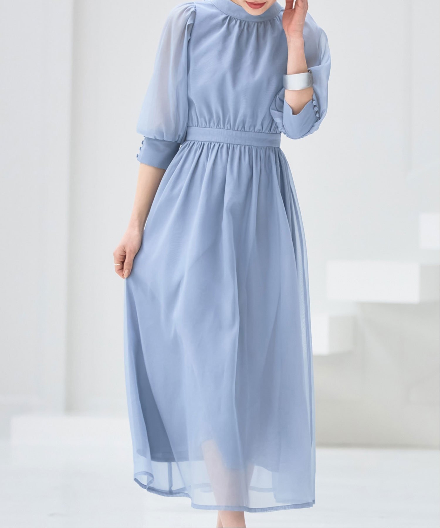 【ドレス/DRESS+】のワンピース オーガンジー 結婚式 フォーマル パーティードレス インテリア・キッズ・メンズ・レディースファッション・服の通販 founy(ファニー) 　ファッション　Fashion　レディースファッション　Fashion for Women　ワンピース　Dresses　フォーマル・パーティードレス・結婚式用ドレス　Elegant & Casual Dresses　オーガンジー　Organza Fabric　カフス　Cuff Design　スタンド　Stand Collar, Upright Stand　スリーブ　Sleeve, Long Sleeve / Short Sleeve　ドレス　Dress, One-Piece　フォーマル　Formal, Dressy　リボン　Ribbon, Bow　おすすめ　Recommended / Our Picks　結婚式　Wedding　二次会　After Party　ブルーグレー|ID: prp329100004537953 ipo3291000000032591255