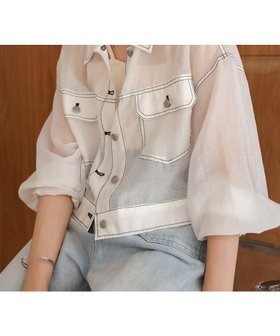 【バブ ブージュルード/Bab Bou Jeloud】のシアーシャツブルゾン 人気、トレンドファッション・服の通販 founy(ファニー) ファッション Fashion レディースファッション Fashion for Women アウター Coat / Outerwear Collection ブルゾンジャケット・スポーティアウター Blouson Jackets トップス・カットソー Cut & Sew Tops シャツ・ブラウス・オフィスカジュアル Elegant Blouses & Button-Ups おすすめ Recommended / Our Picks オーガンジー Organza Fabric クール Cool, Chic シアー Sheer, See-Through ショート Short, Short Length シンプル Simple, Minimal ジャケット Jacket, Outerwear ジーンズ Jeans, Denim Pants スラックス Slacks, Dress Pants デニム Denim, Jeans Material バランス Balance, Style Balance ブルゾン Blouson, Bomber Jacket |ID:prp329100004537971