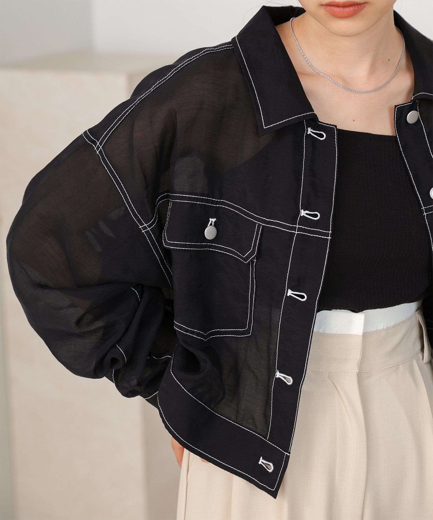 【バブ ブージュルード/Bab Bou Jeloud】のシアーシャツブルゾン インテリア・キッズ・メンズ・レディースファッション・服の通販 founy(ファニー) 　ファッション　Fashion　レディースファッション　Fashion for Women　アウター　Coat / Outerwear Collection　ブルゾンジャケット・スポーティアウター　Blouson Jackets　トップス・カットソー　Cut & Sew Tops　シャツ・ブラウス・オフィスカジュアル　Elegant Blouses & Button-Ups　おすすめ　Recommended / Our Picks　オーガンジー　Organza Fabric　クール　Cool, Chic　シアー　Sheer, See-Through　ショート　Short, Short Length　シンプル　Simple, Minimal　ジャケット　Jacket, Outerwear　ジーンズ　Jeans, Denim Pants　スラックス　Slacks, Dress Pants　デニム　Denim, Jeans Material　バランス　Balance, Style Balance　ブルゾン　Blouson, Bomber Jacket　BLACK|ID: prp329100004537971 ipo3291000000033057632