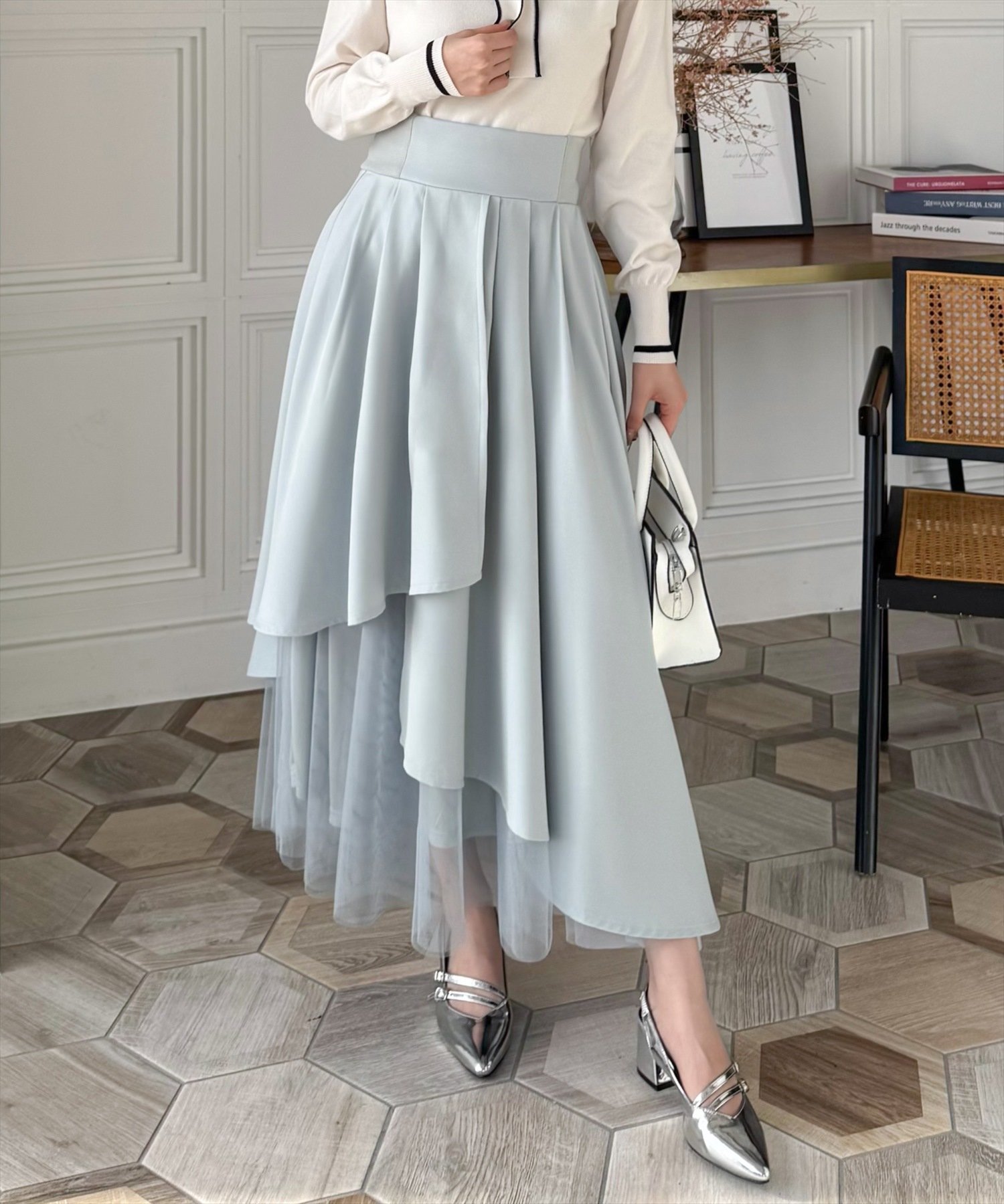 【クリア/clear】のチュールドッキングアシンメトリースカート インテリア・キッズ・メンズ・レディースファッション・服の通販 founy(ファニー) 　ファッション　Fashion　レディースファッション　WOMEN　スカート　Skirt　おすすめ　Recommend　チュール　Tulle　ドッキング　Docking　フェミニン　Feminine　春　Spring　MNT|ID: prp329100004537998 ipo3291000000032315582