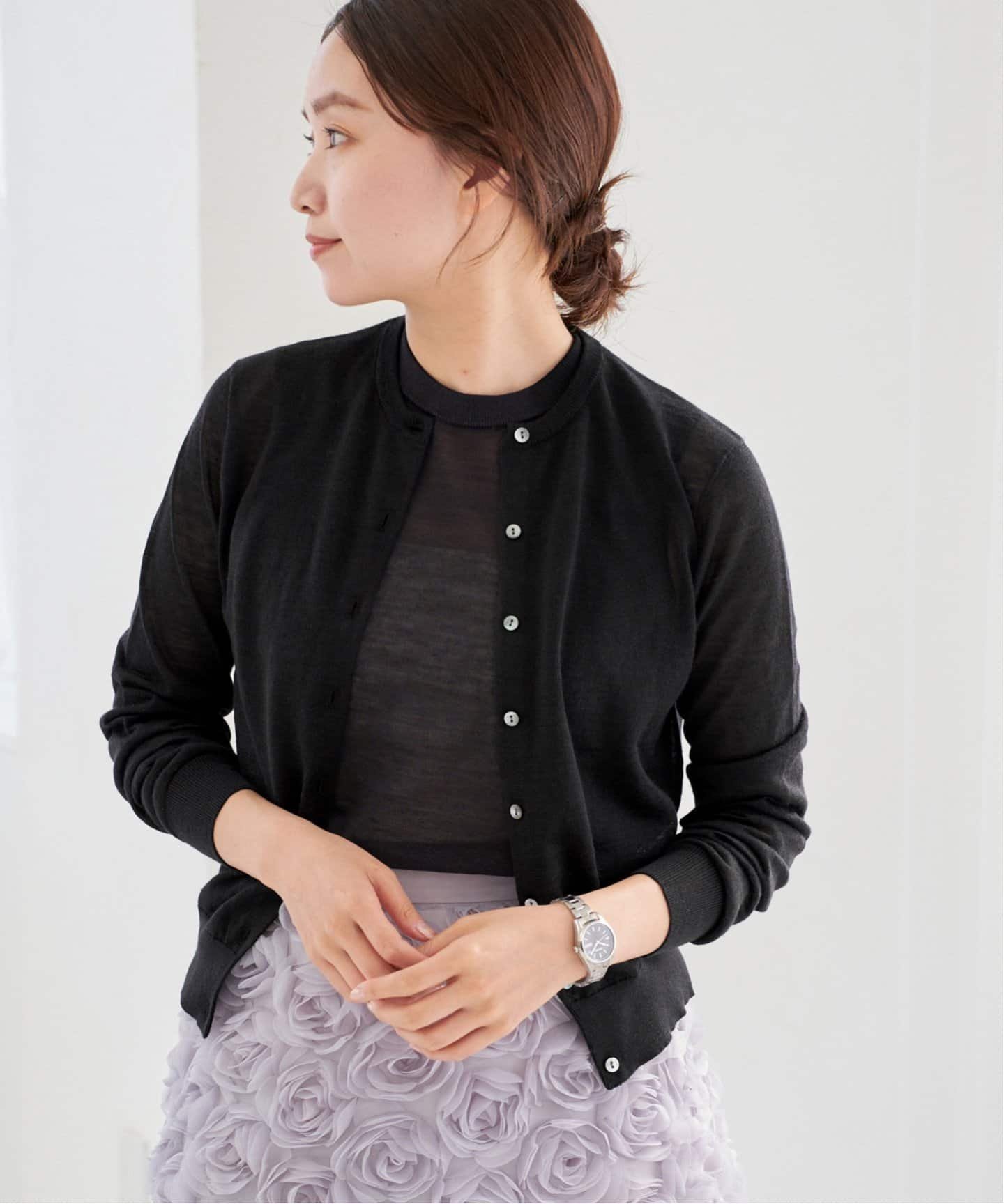 【イエナ/IENA】のラミークルーネックカーディガン インテリア・キッズ・メンズ・レディースファッション・服の通販 founy(ファニー) 　ファッション　Fashion　レディースファッション　Ladies' Fashion Online　トップス・カットソー　Tops/Tshirt　カーディガン　Cardigans　2025年　2025　2025春夏・S/S　Ss,Spring/Summer,2025　おすすめ　Recommend　アンサンブル　Ensemble　ノースリーブ　No Sleeve　エレガント 上品　Elegant　ブラック|ID: prp329100004538008 ipo3291000000032673854