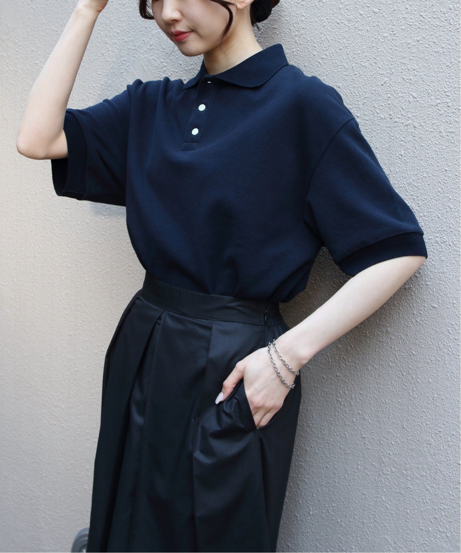 【その他のブランド/Other】のWIDE POLO SHIRT インテリア・キッズ・メンズ・レディースファッション・服の通販 founy(ファニー) 　ファッション　Fashion　レディースファッション　Ladies' Fashion Online　トップス・カットソー　Tops/Tshirt　シャツ/ブラウス　Shirts/Blouses　ポロシャツ　Polo Shirts　おすすめ　Recommend　インナー　Inner　キャップ　Cap　サンダル　Sandals　シンプル　Simple　スラックス　Slacks　ポロシャツ　Polo Shirt　夏　Summer　鹿の子　Pique　NAVY|ID: prp329100004538028 ipo3291000000032628029