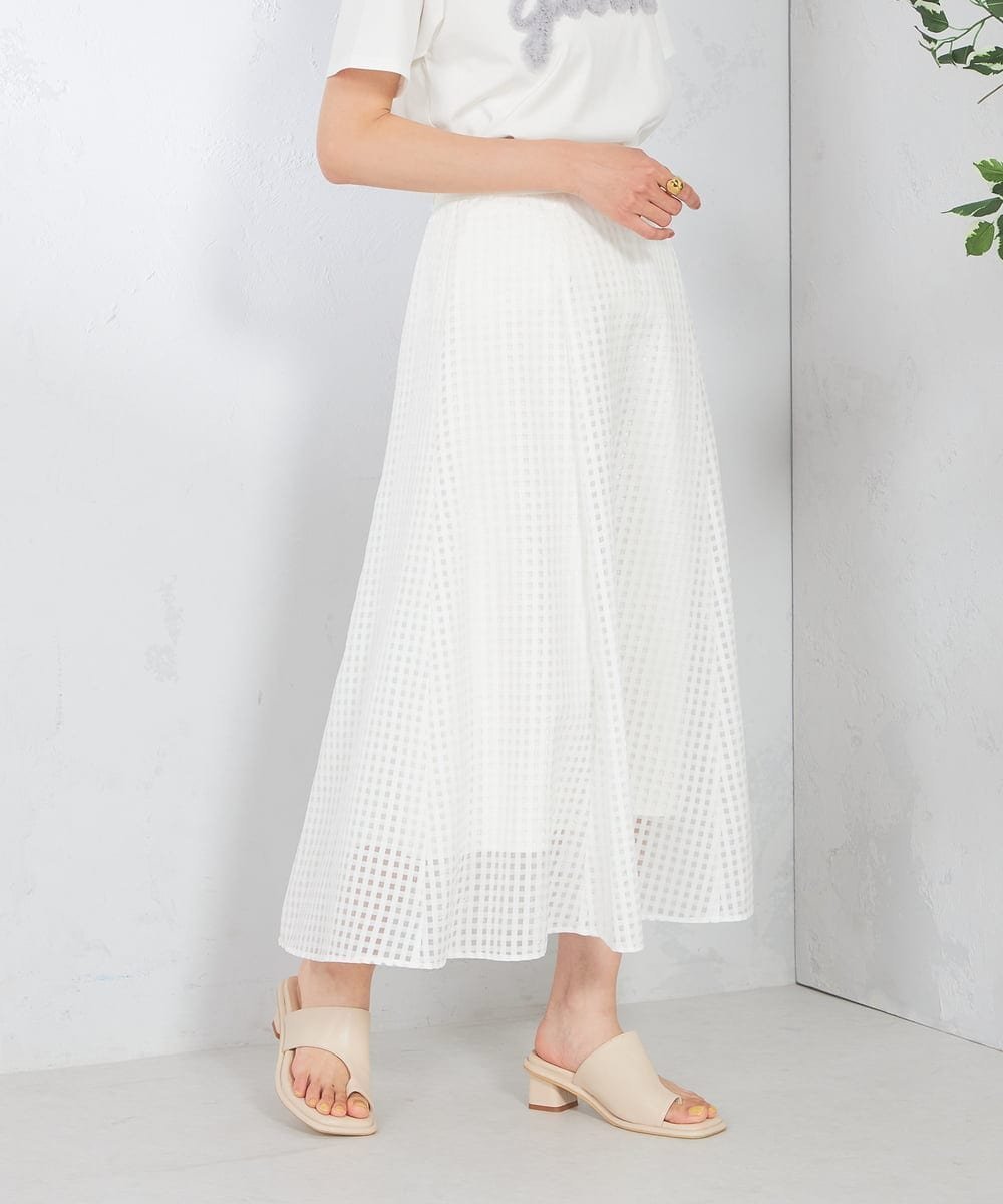 【アー ヴェー ヴェー/a.v.v】のシアーチェックフレアスカート 人気、トレンドファッション・服の通販 founy(ファニー) 　ファッション　Fashion　レディースファッション　Fashion for Women　スカート　Skirts　Aライン・フレアスカート　A-Line & Flared Skirts　オーガンジー　Organza Fabric　シアー　Sheer, See-Through　スウェット / スエット　Sweatshirt, Sweatwear　チェック　Check, Plaid, Tartan　トレンド　Trend, Trending Now　フェミニン　Feminine, Girly　フレア　Flare, Flared　リブニット　Rib Knit, Ribbed Knit　再入荷　Restock / Back in Stock　おすすめ　Recommended / Our Picks　エレガント 上品　Elegant　 other-1|ID: prp329100004538076 ipo3291000000032723926