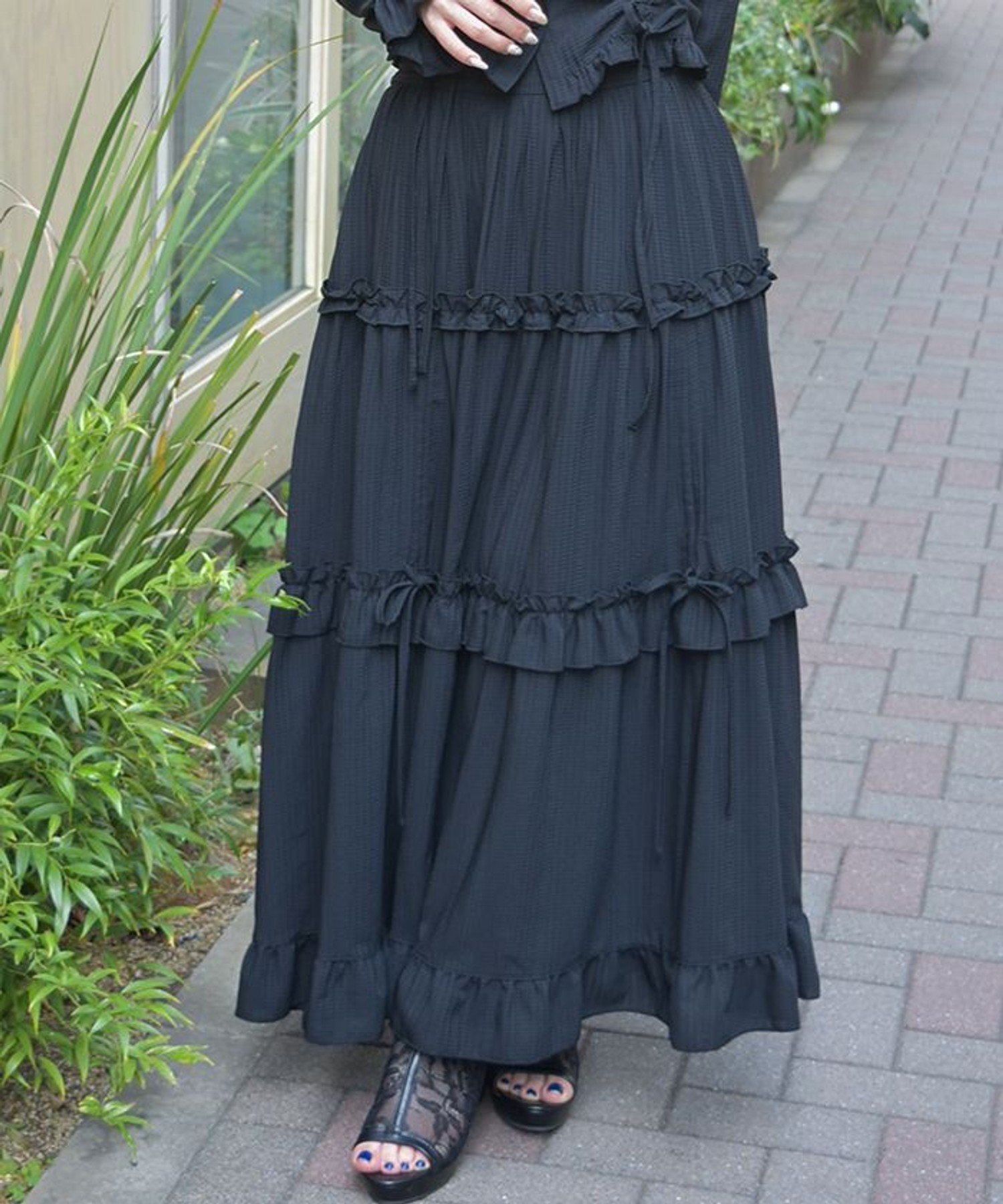 【アクシーズファム/axes femme】のドロストティアードSK インテリア・キッズ・メンズ・レディースファッション・服の通販 founy(ファニー) 　ファッション　Fashion　レディースファッション　Fashion for Women　スカート　Skirts　おすすめ　Recommended / Our Picks　ショート　Short, Short Length　セットアップ　Set-Up, Coordinated Outfit　チェック　Check, Plaid, Tartan　フェミニン　Feminine, Girly　今季　This Season, Current Season　黒|ID: prp329100004538093 ipo3291000000033175854