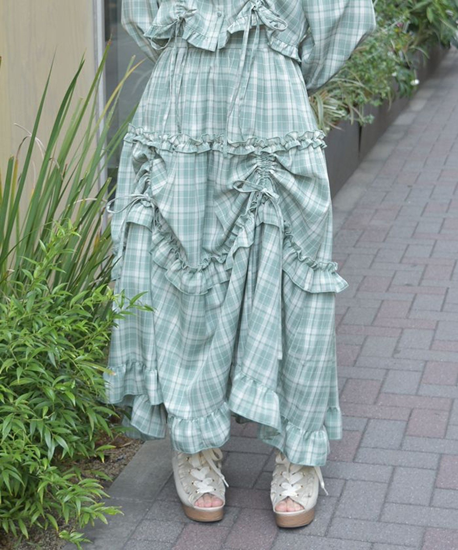 【アクシーズファム/axes femme】のドロストティアードSK インテリア・キッズ・メンズ・レディースファッション・服の通販 founy(ファニー) 　ファッション　Fashion　レディースファッション　Fashion for Women　スカート　Skirts　おすすめ　Recommended / Our Picks　ショート　Short, Short Length　セットアップ　Set-Up, Coordinated Outfit　チェック　Check, Plaid, Tartan　フェミニン　Feminine, Girly　今季　This Season, Current Season　ミント|ID: prp329100004538093 ipo3291000000033175856