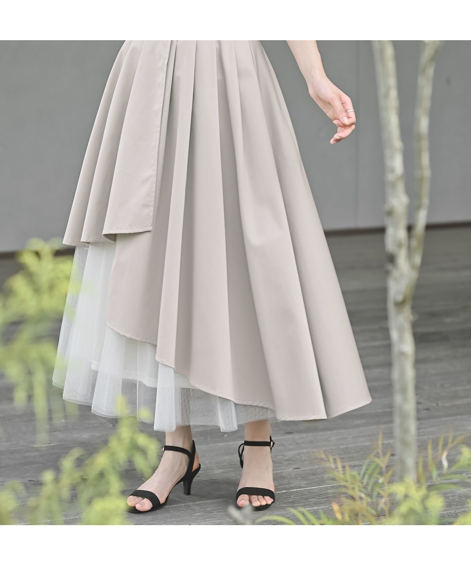 【アールピーエス/rps】のチュール切替アシンメトリーロングスカート インテリア・キッズ・メンズ・レディースファッション・服の通販 founy(ファニー) 　ファッション　Fashion　レディースファッション　Fashion for Women　スカート　Skirts　ロングスカート　Long Skirts / Maxi & Midi Skirts　エレガント 上品　Elegant　チュール　Tulip, Tulip Motif　ドレープ　Drape, Draping Fabric　ポケット　Pocket, Pocket Detail　切替　Switching, Contrast Panel　ベージュ|ID: prp329100004538121 ipo3291000000033114919